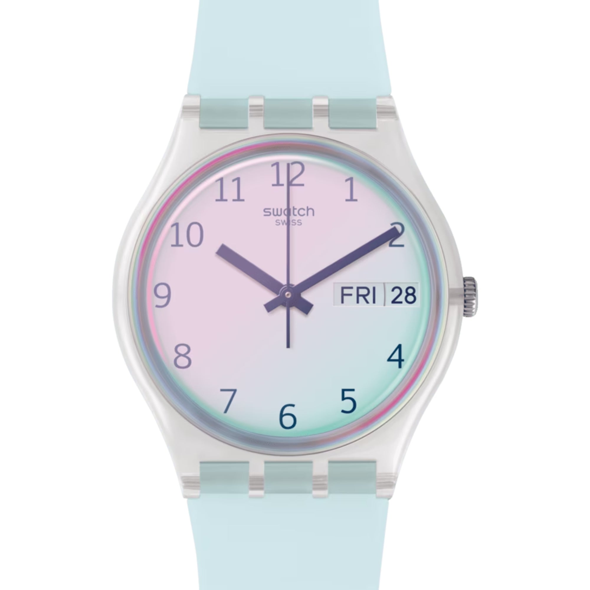 Swatch Original Gent Quarz Uhr mit weißem Zifferblatt und Silikonarmband GE713