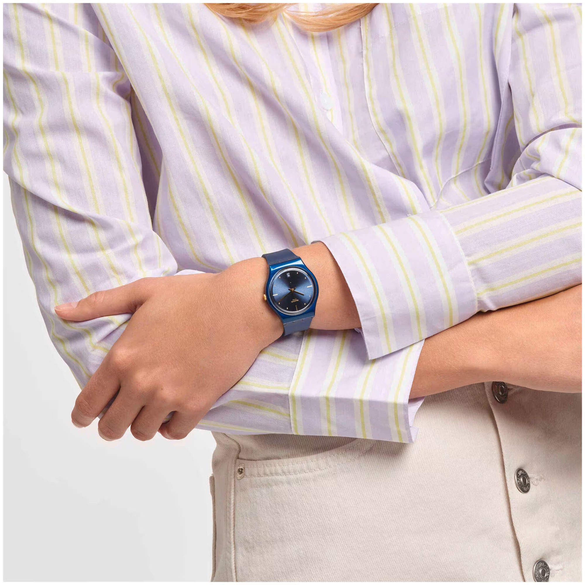Swatch Gent Pearlyblue Quarz Blaues Zifferblatt Blaues Silikon Armband Uhr GN417