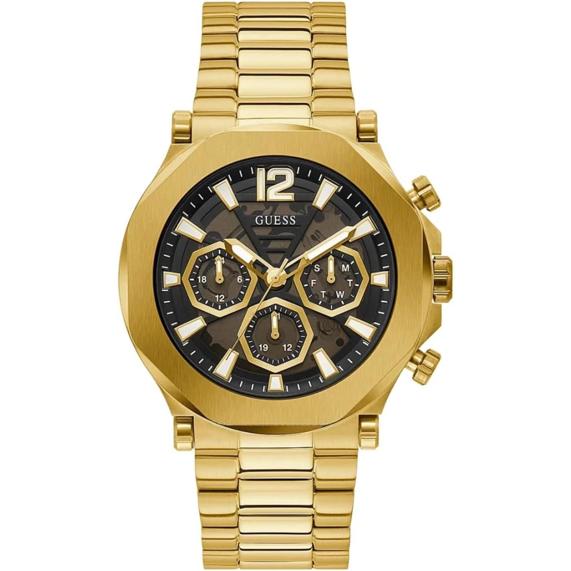 Guess Men's Black Dial Gold Tone Stainless Watch GW0539G2