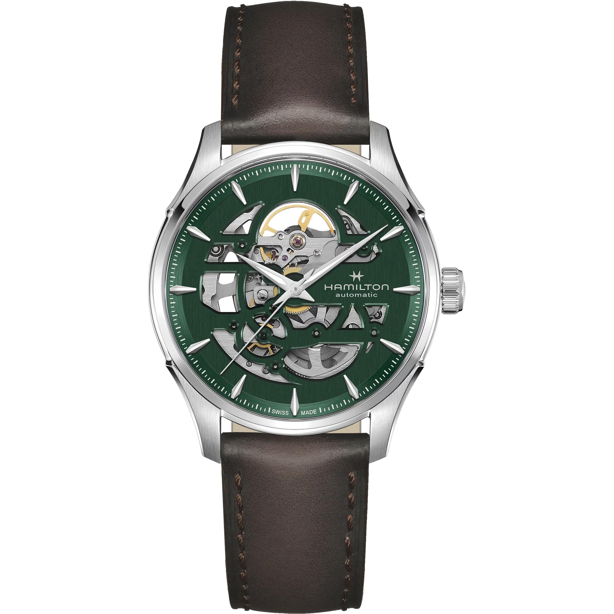 Hamilton Jazzmaster 40mm Skeleton green dial leather automatic watch H42535560 front view