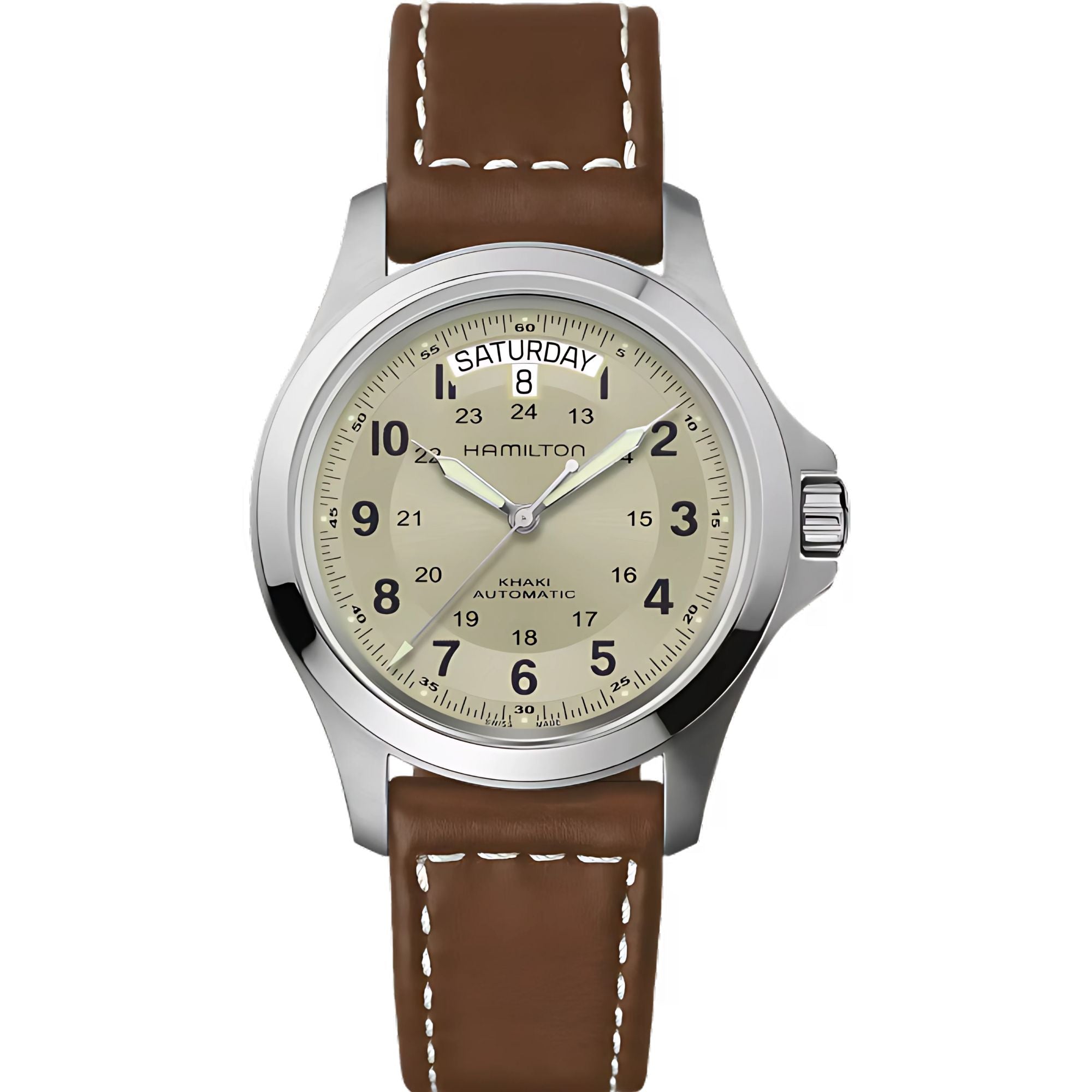Hamilton Khaki Field Pioneer King beige dial leather strap automatic men's watch H64455523 front view