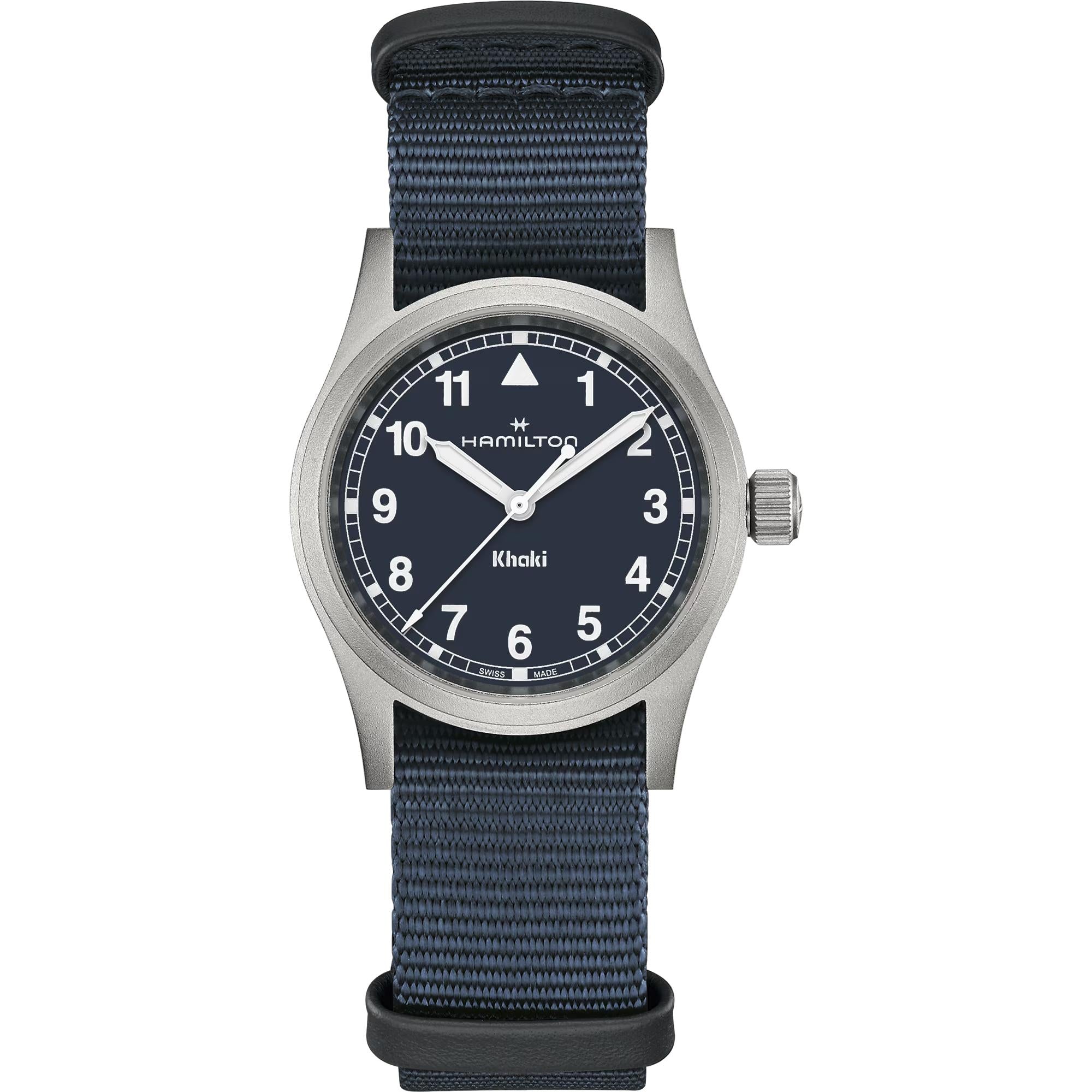 Hamilton Khaki Field quartz blue dial NATO strap unisex watch H69301940 front view