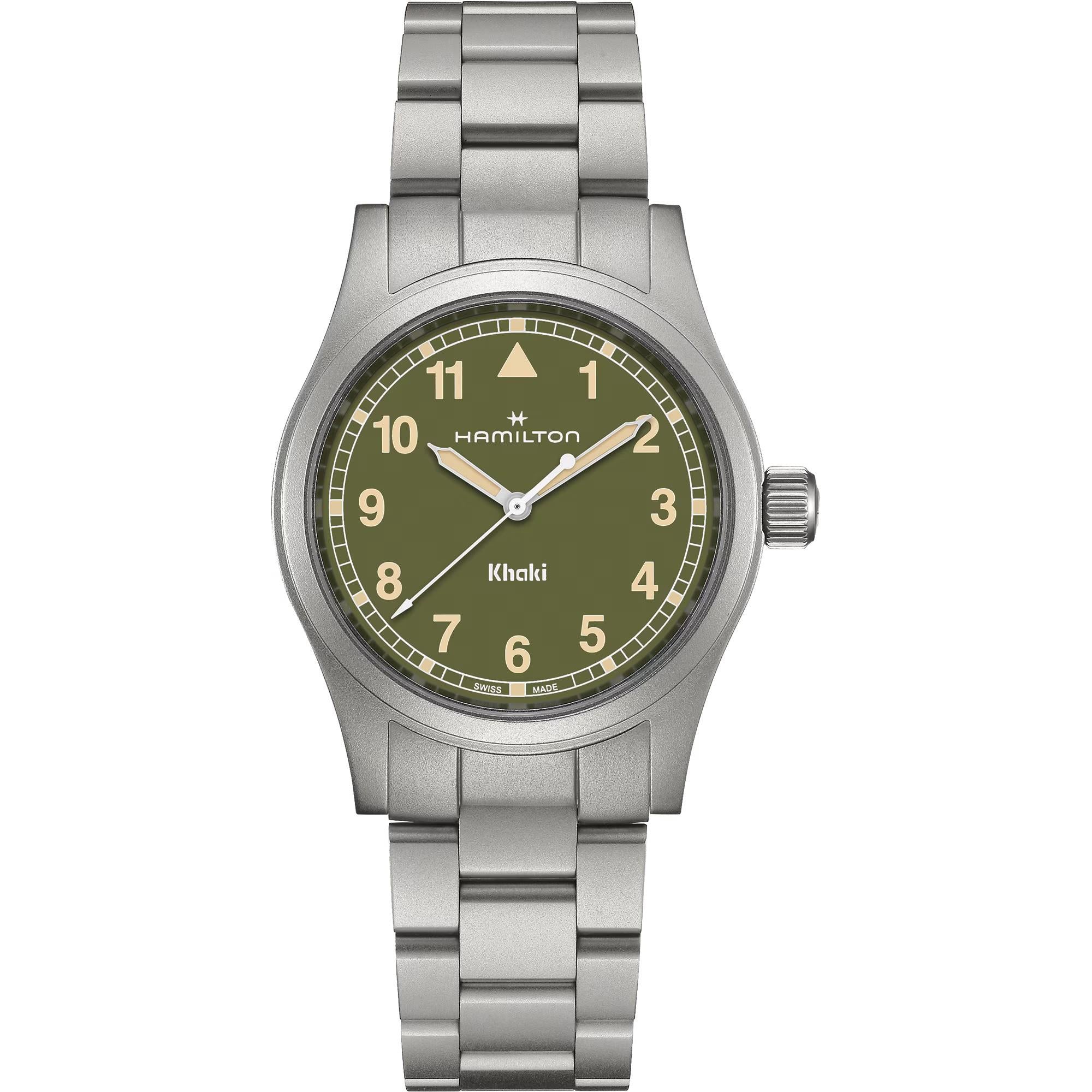 Hamilton Khaki Field 38mm green dial quartz watch H69401160 front view