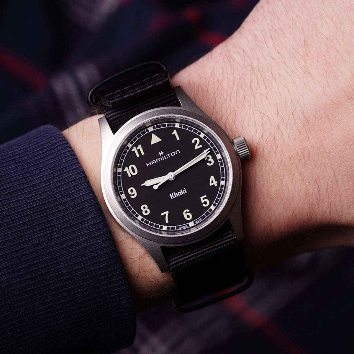 Hamilton Khaki Field 38mm Black Dial NATO Mens Quartz Watch H69401430