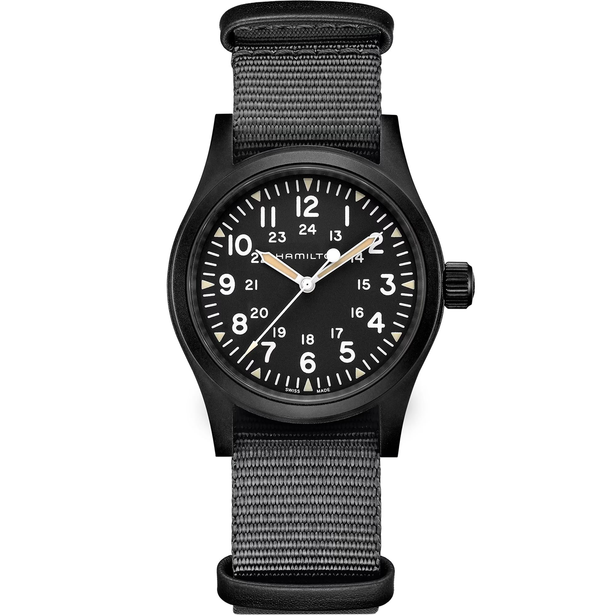 Hamilton Khaki Field 38mm Black Dial NATO Mechanical watch H69409930 front view