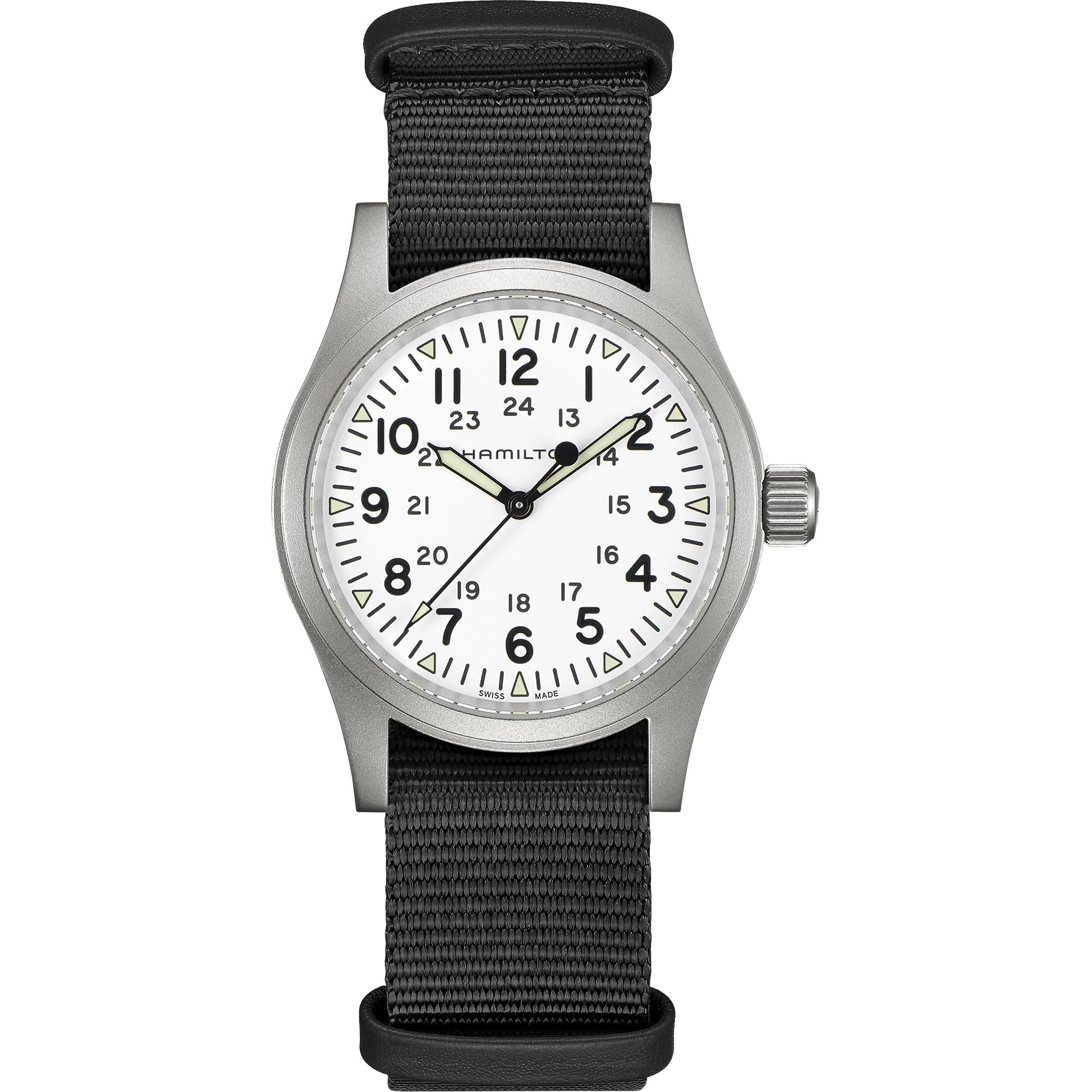 Hamilton Khaki Field 38mm White Dial NATO Mechanical watch H69439910 front view