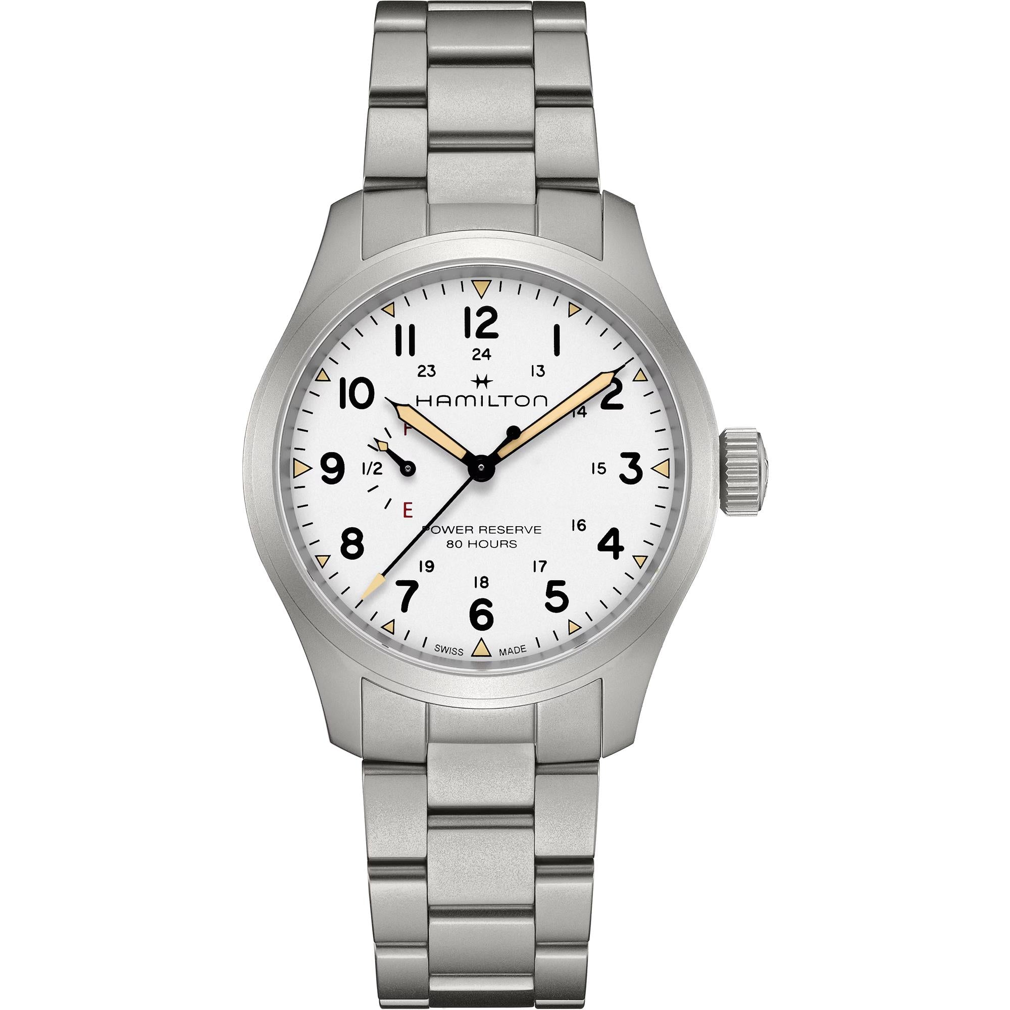 Hamilton Khaki Field Mechanical Power Reserve White Dial Steel Strap Men's Watch H69509110