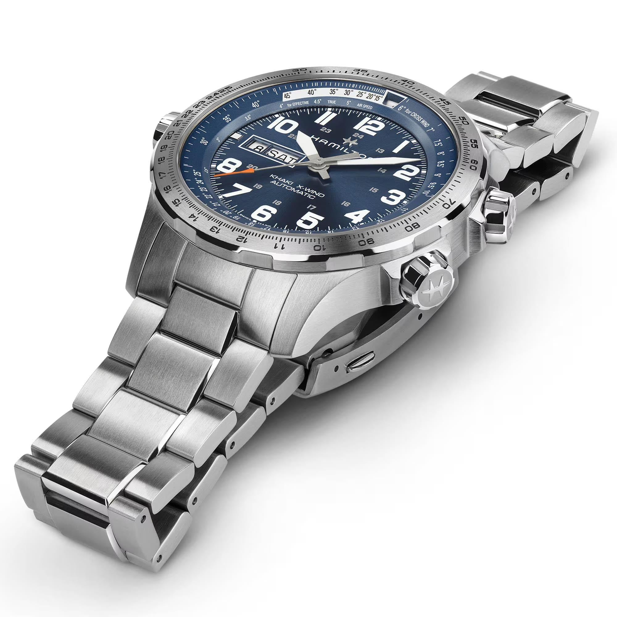 Hamilton Khaki Aviation H77765141 45mm stainless steel case side profile