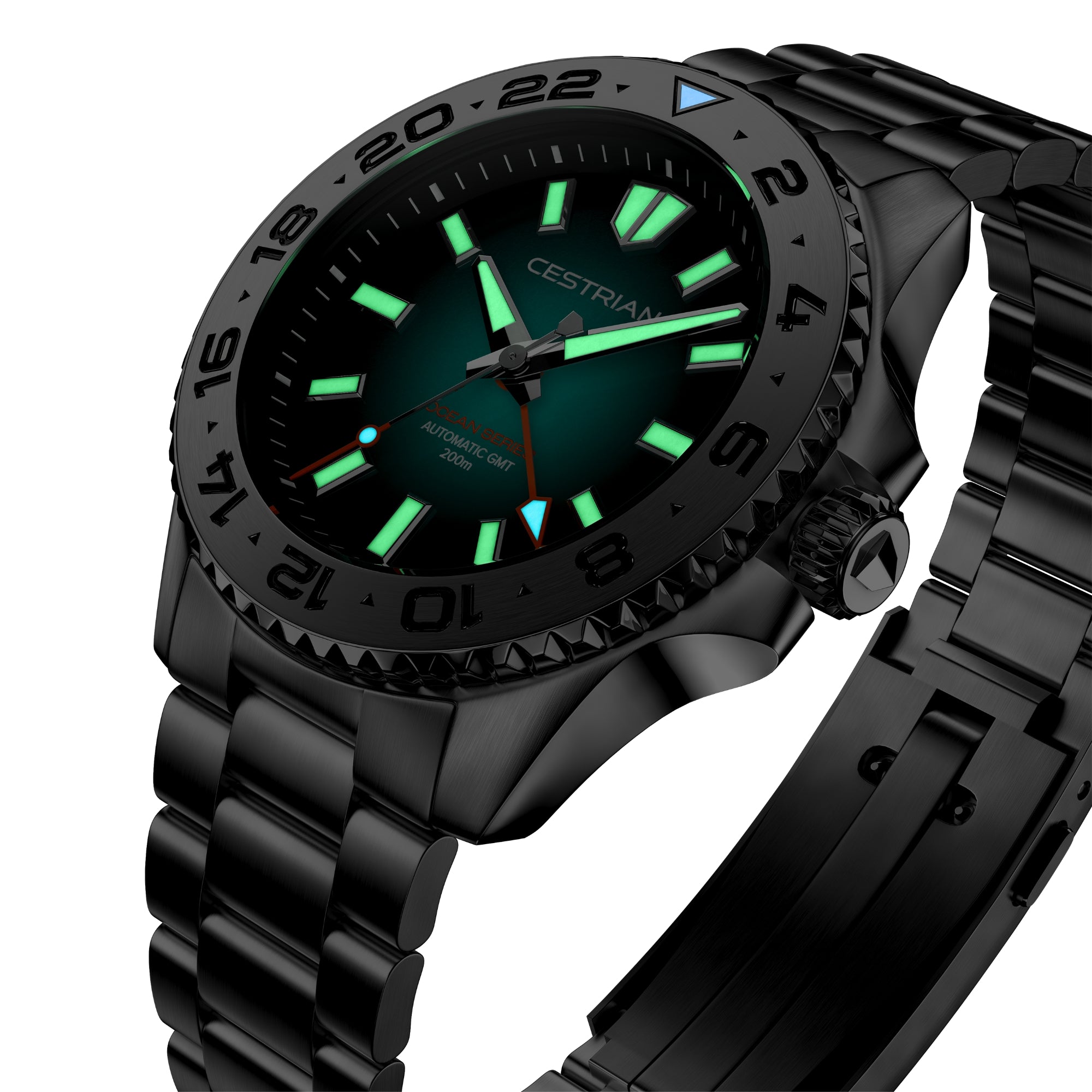 Cestrian Ocean Series Green Fumé Dial Steel Bracelet Automatic GMT Men's Watch CO-BGS001