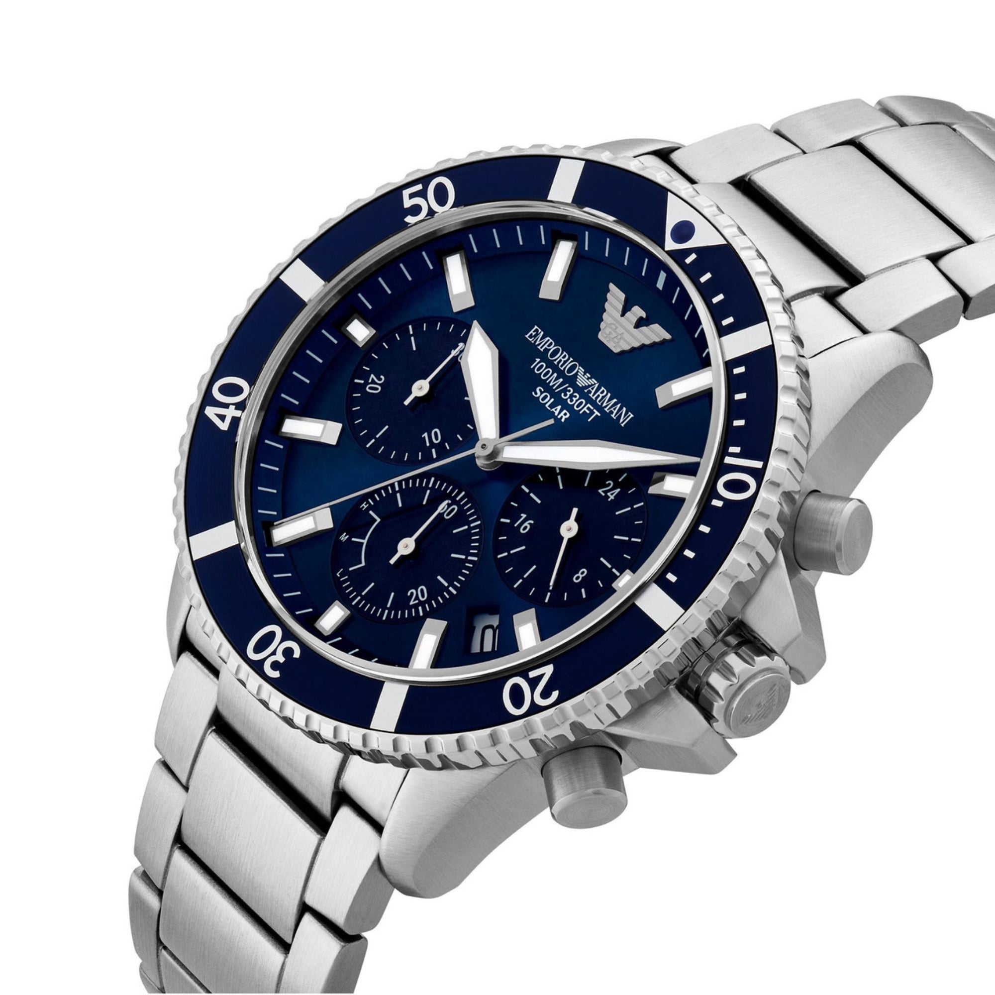 Emporio Armani World Explorer 43.5mm Chronograph Blue Dial Steel Mens Quartz Watch AR11681