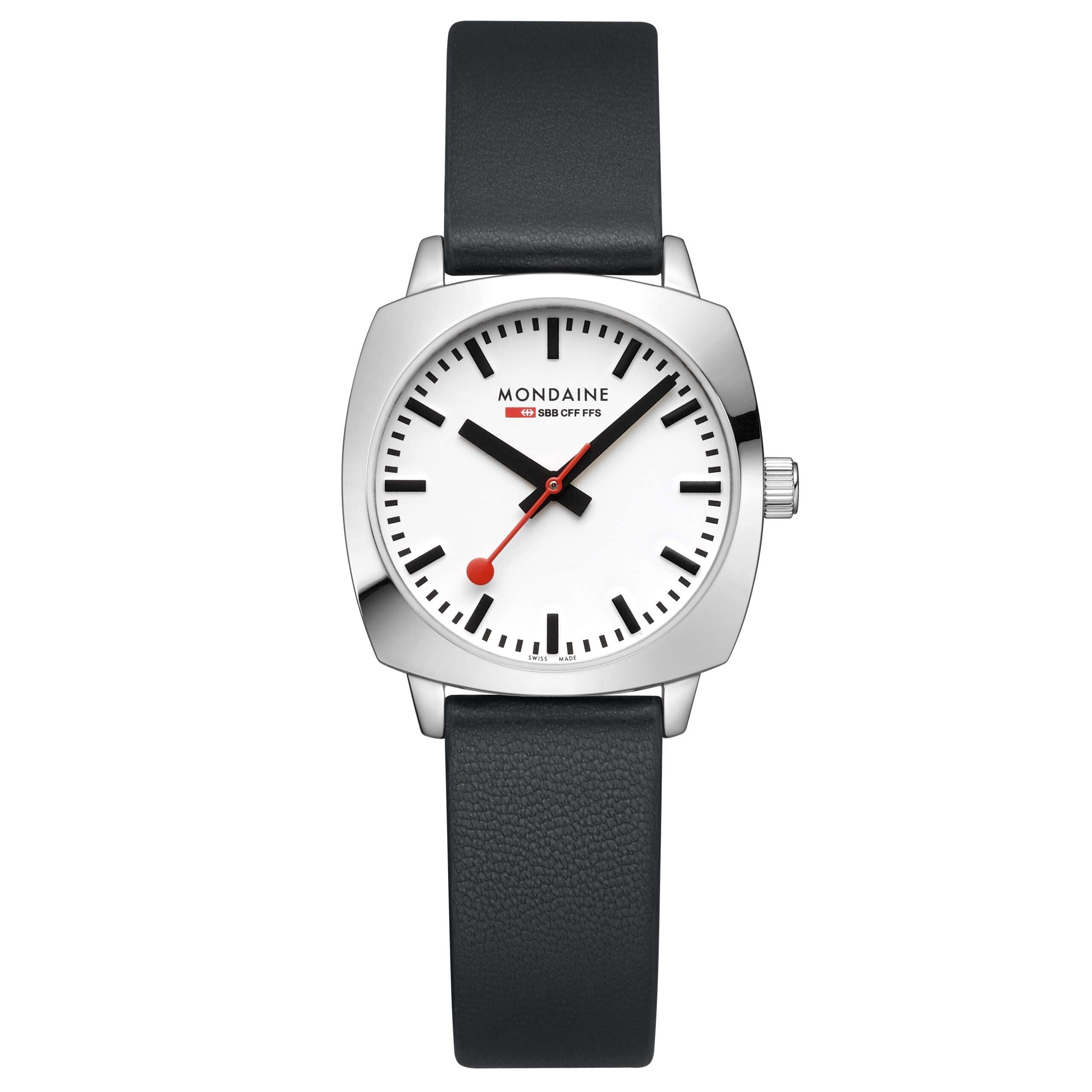 Mondaine Petite Cushion Square White Dial Leather Strap Ladies Watch MSL.31110.LBV