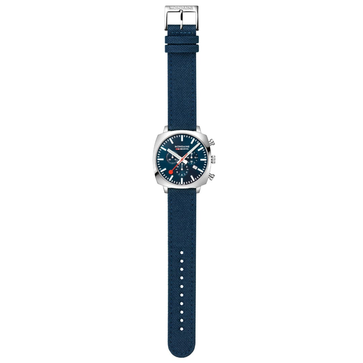 Mondaine Grand Cushion Square Blue Dial Textile Strap Watch MSL.41440.LD.SET
