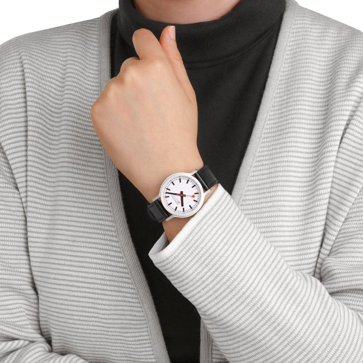 Mondaine stop2go Quarz Weißes Zifferblatt Lederarmband Uhr MST.3401B.LBV.SET