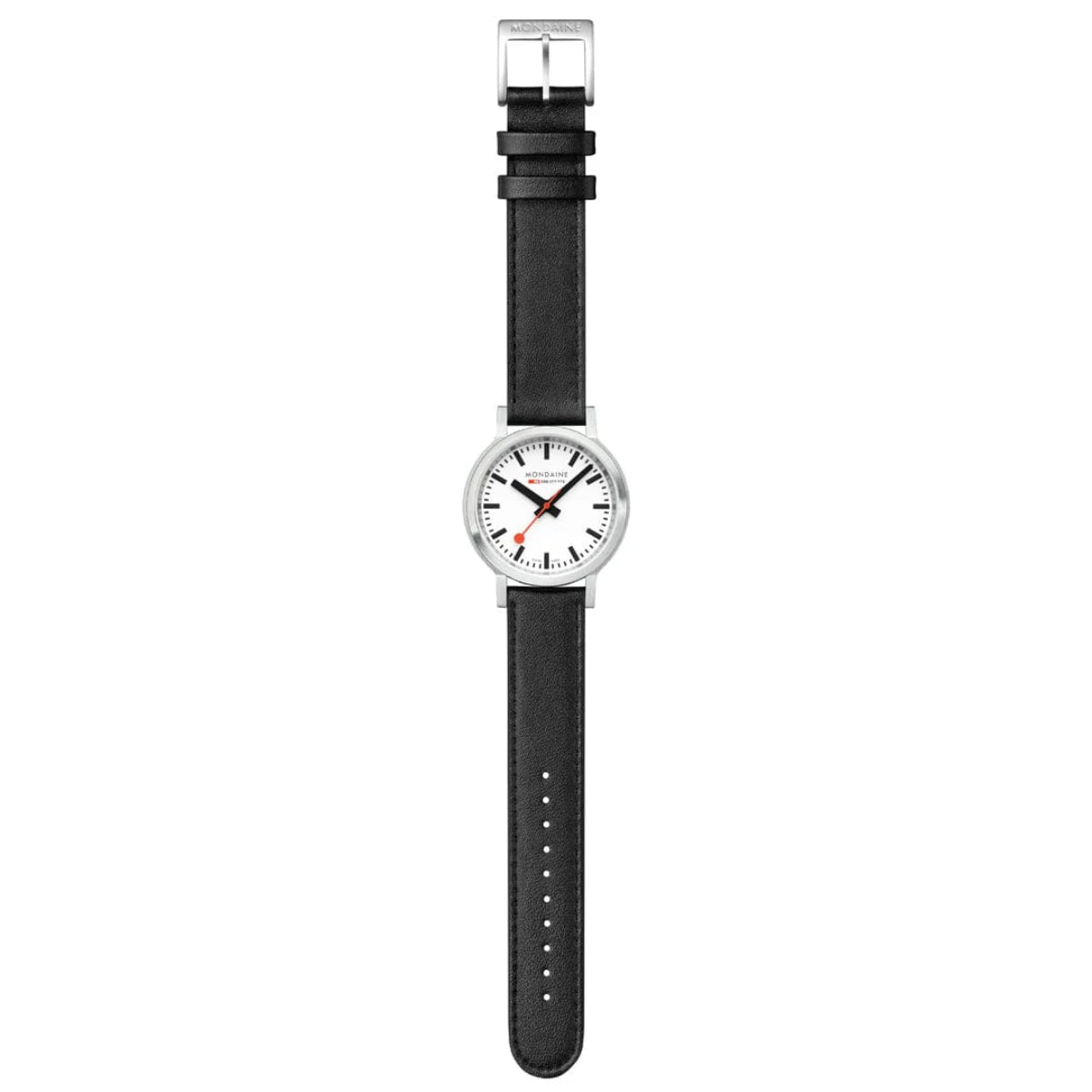 Mondaine stop2go Quarz Weißes Zifferblatt Lederarmband Uhr MST.3401B.LBV.SET