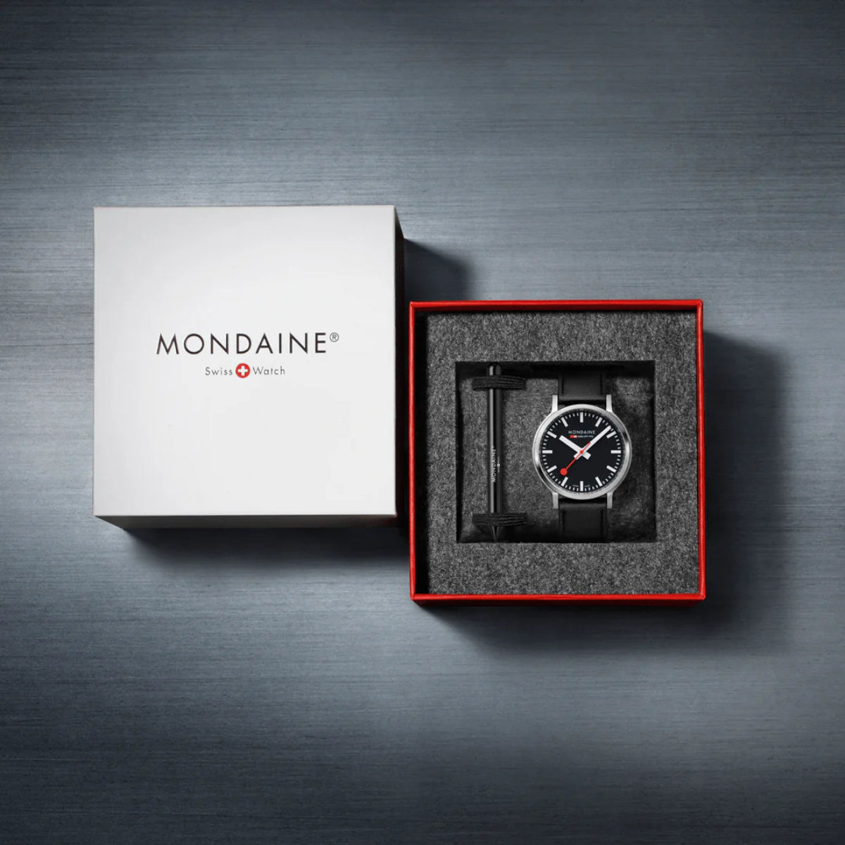 Mondaine stop2go 41mm Black Dial Leather Mens Quartz Watch MST.41020.LBV.2SE
