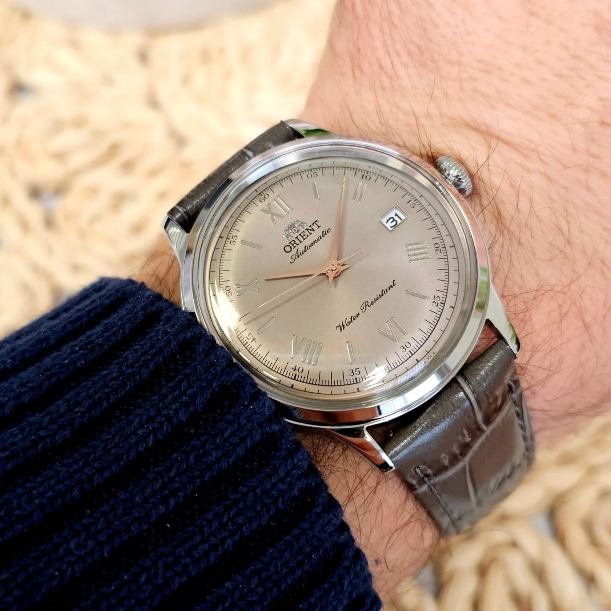 Orient Bambino 40.5mm Beige Dial Leather Mens Automatic Watch RA-AC0025N30B