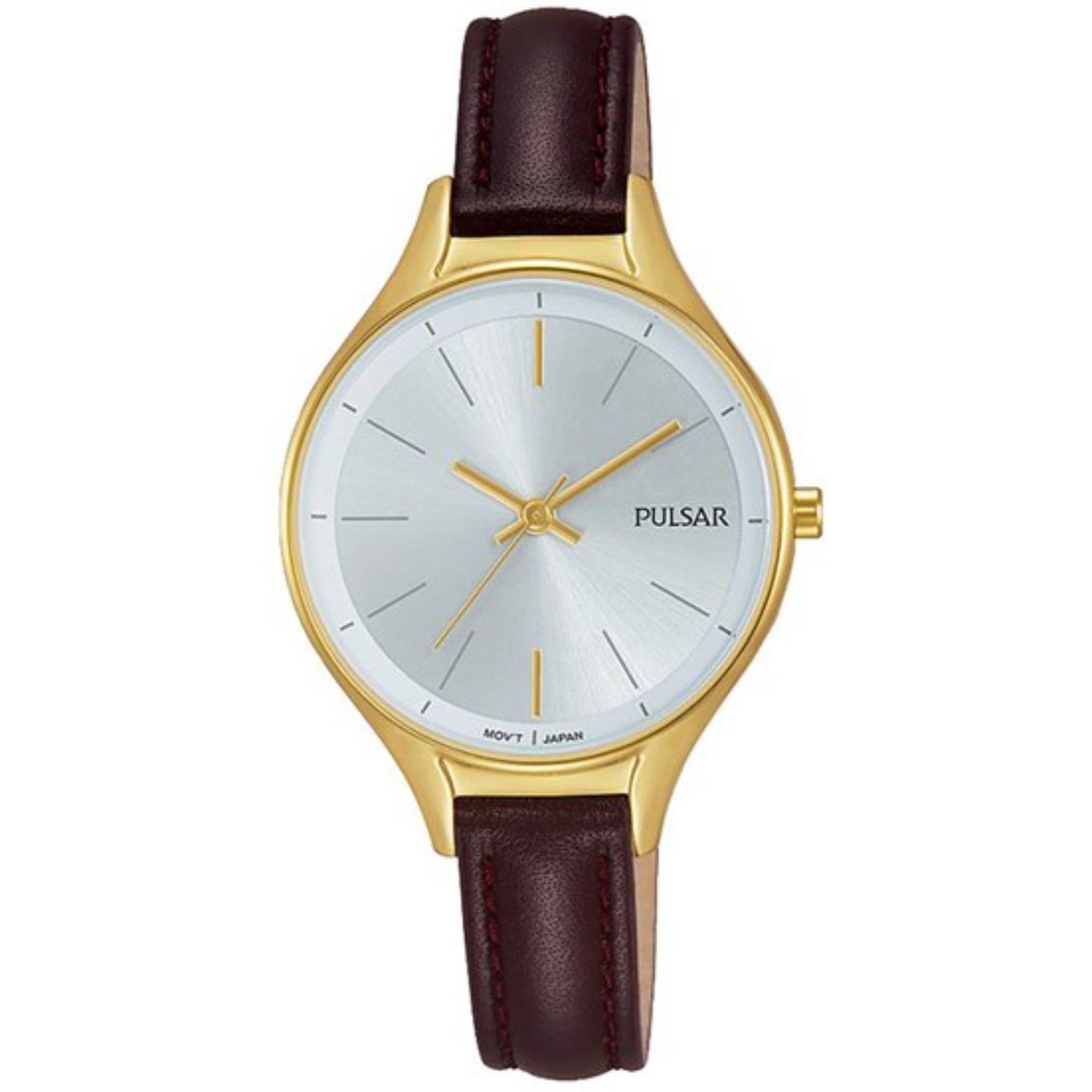 Pulsar Dress PVD Gold Plated Silver Dial Leather Strap Ladies Watch PH8280X1