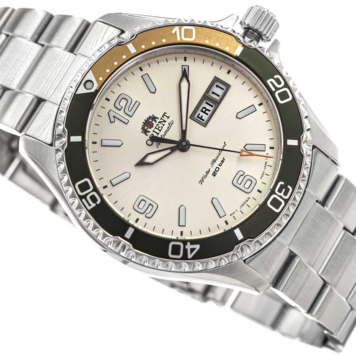 Orient Mako 42mm Elfenbein Zifferblatt Stahl Herren Automatik Uhr RA-AA0821S39B