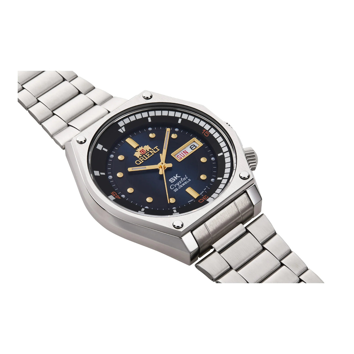 Orient Neo 70s RA-AA0B03L39B polished stainless steel case side profile
