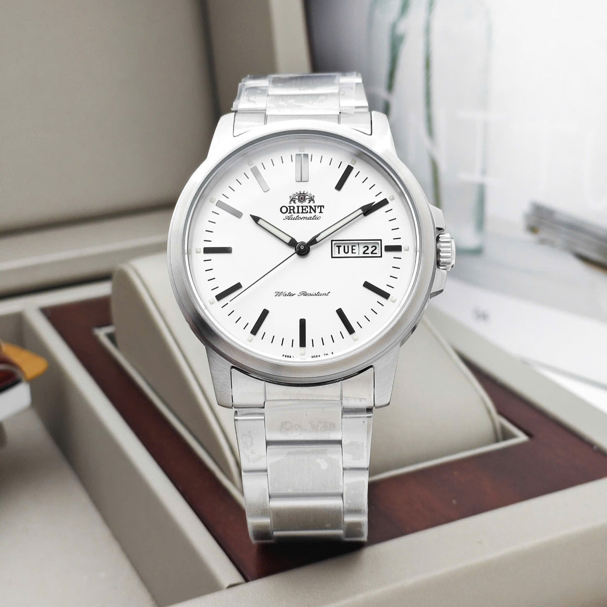 Orient Contemporary RA-AA0C03S39B polished stainless steel case front profile