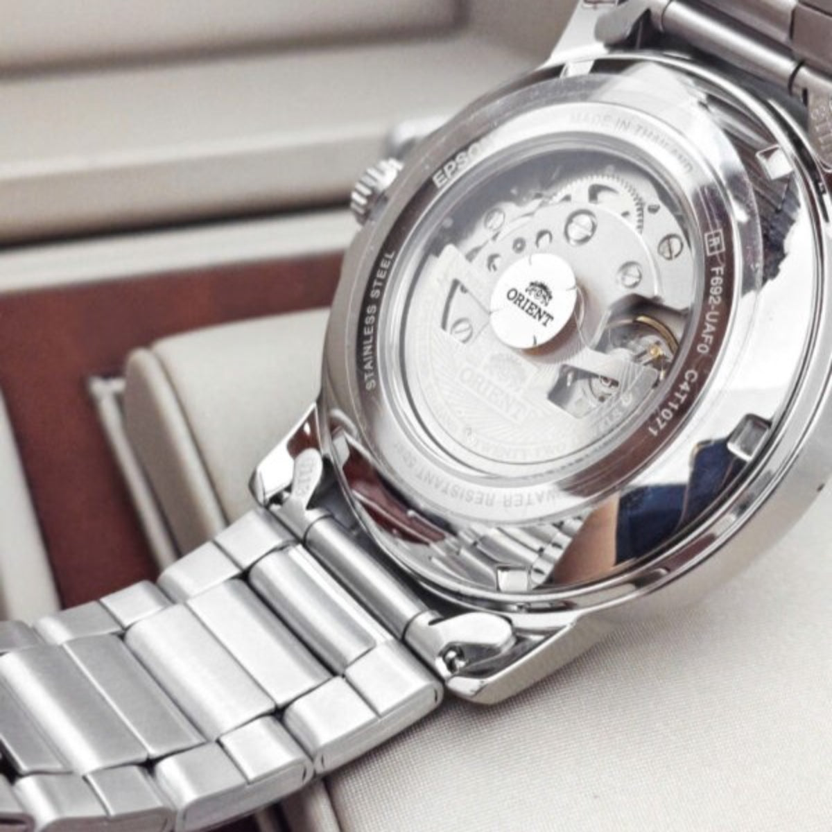 Orient RA-AA0C03S39B polished stainless steel case side profile