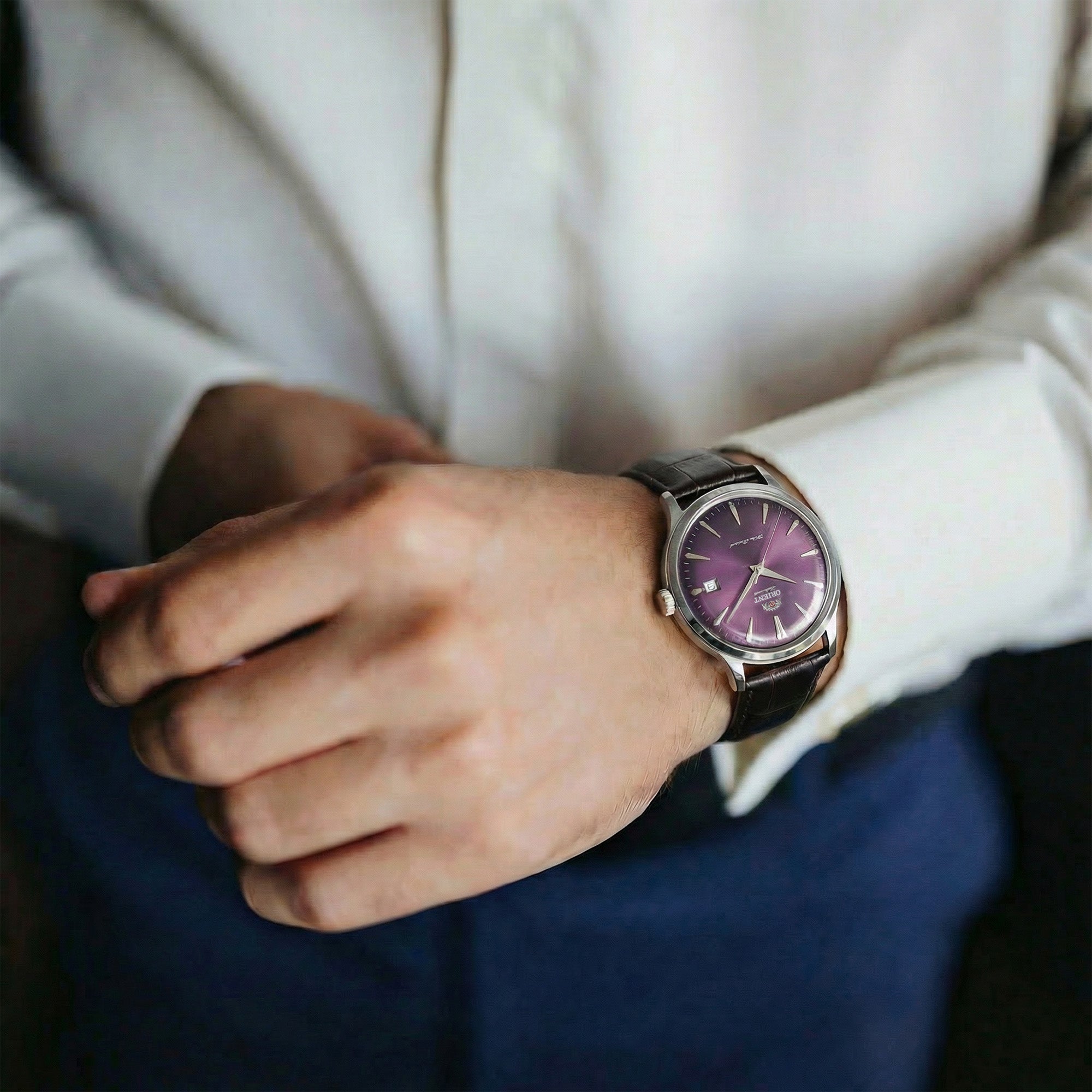 Orient Bambino RA-AC0032V30B automatic dress watch worn on wrist