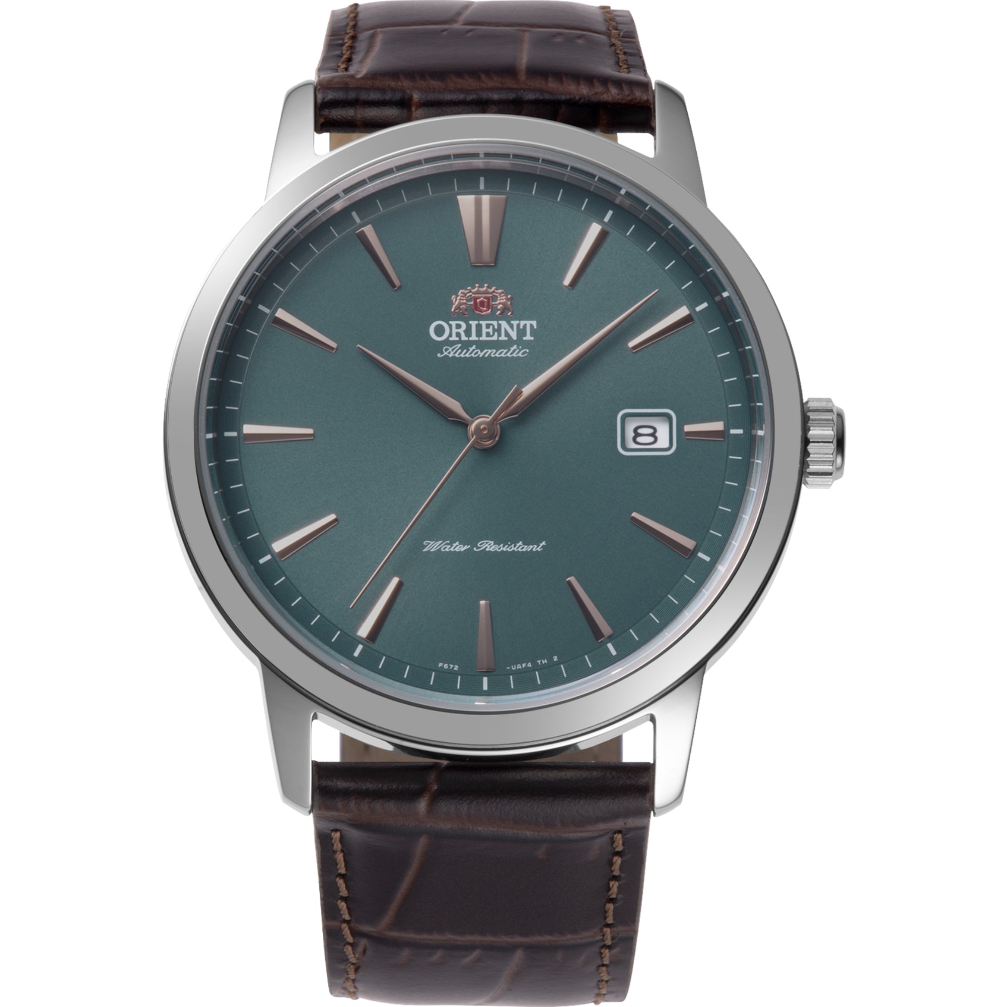 Orient Contemporary 42mm Green Dial Leather Strap automatic watch RA-AC0F13E30B front view