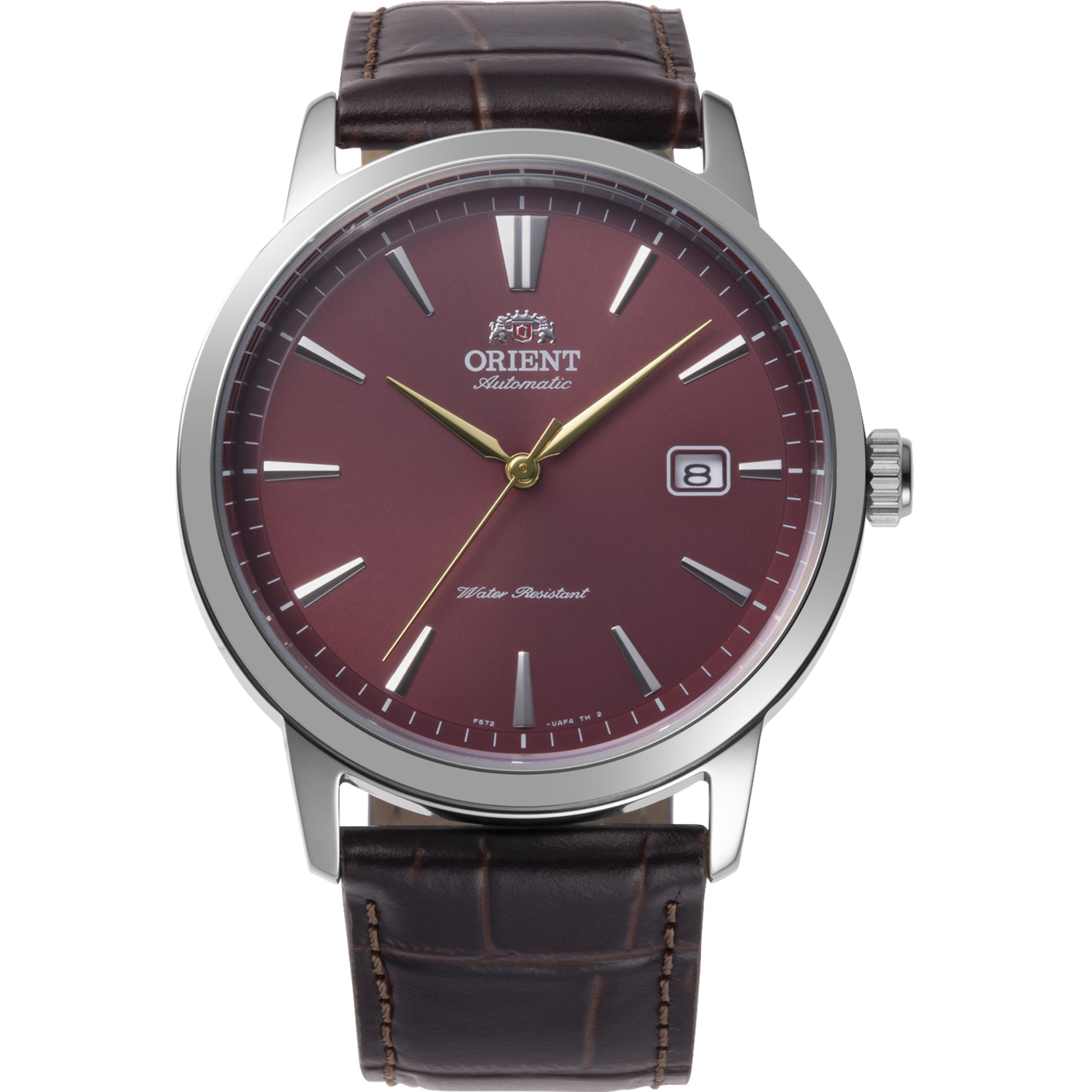 Orient Contemporary 42mm Red Dial Leather Strap automatic watch RA-AC0F15R30B front view
