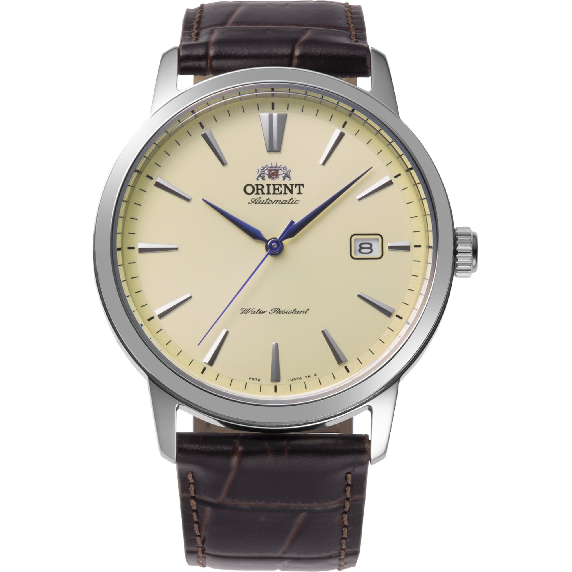Orient Contemporary Ivory Dial Leather Strap automatic watch RA-AC0F16S30B front view