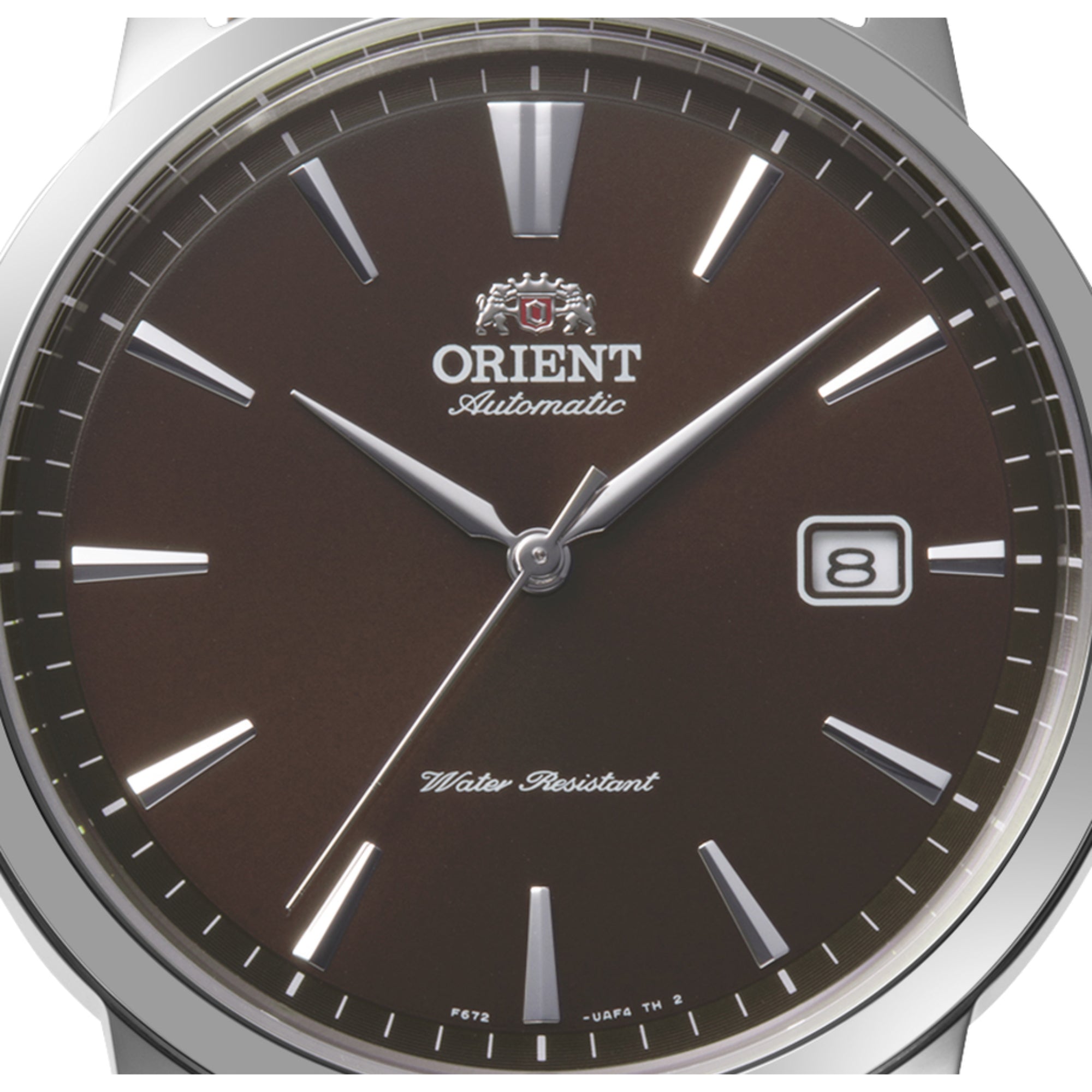 Orient RA-AC0F17Y30B brown dial with date display close-up