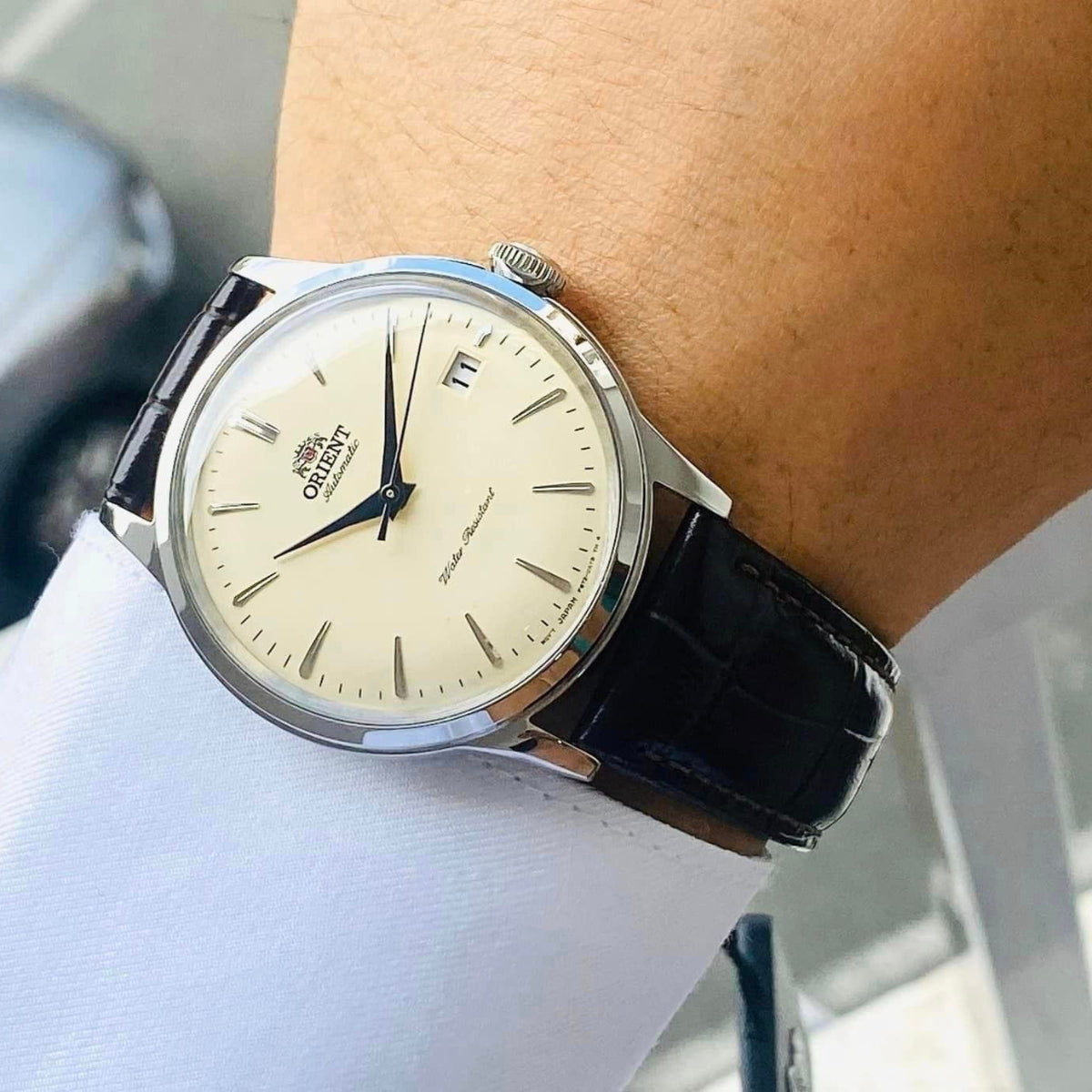 Orient Bambino 38mm Champagne Dial Leather Mens Automatic Watch RA-AC0M04Y30B