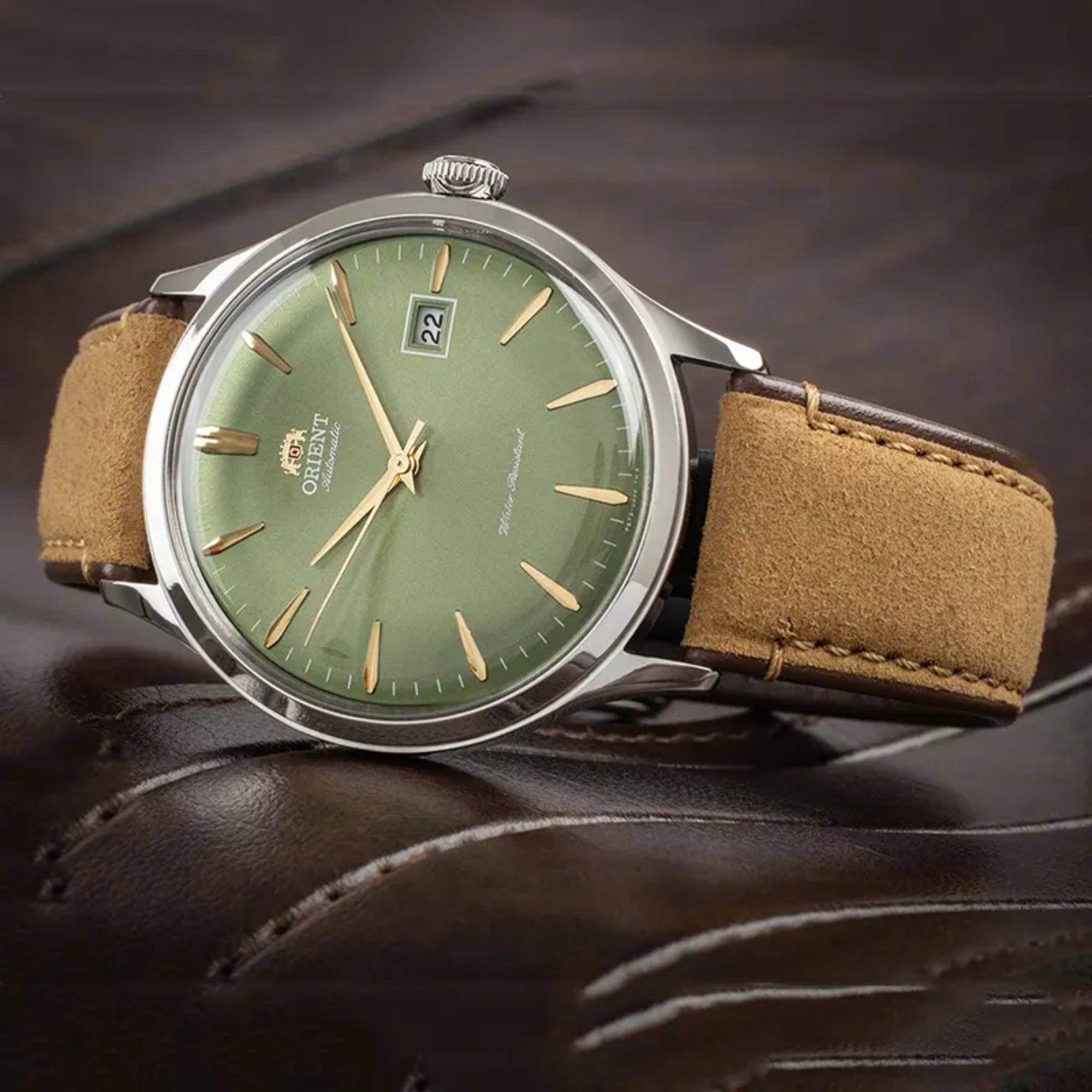 Orient Bambino 42mm Green Dial Leather Mens Automatic Watch RA-AC0P01E30B