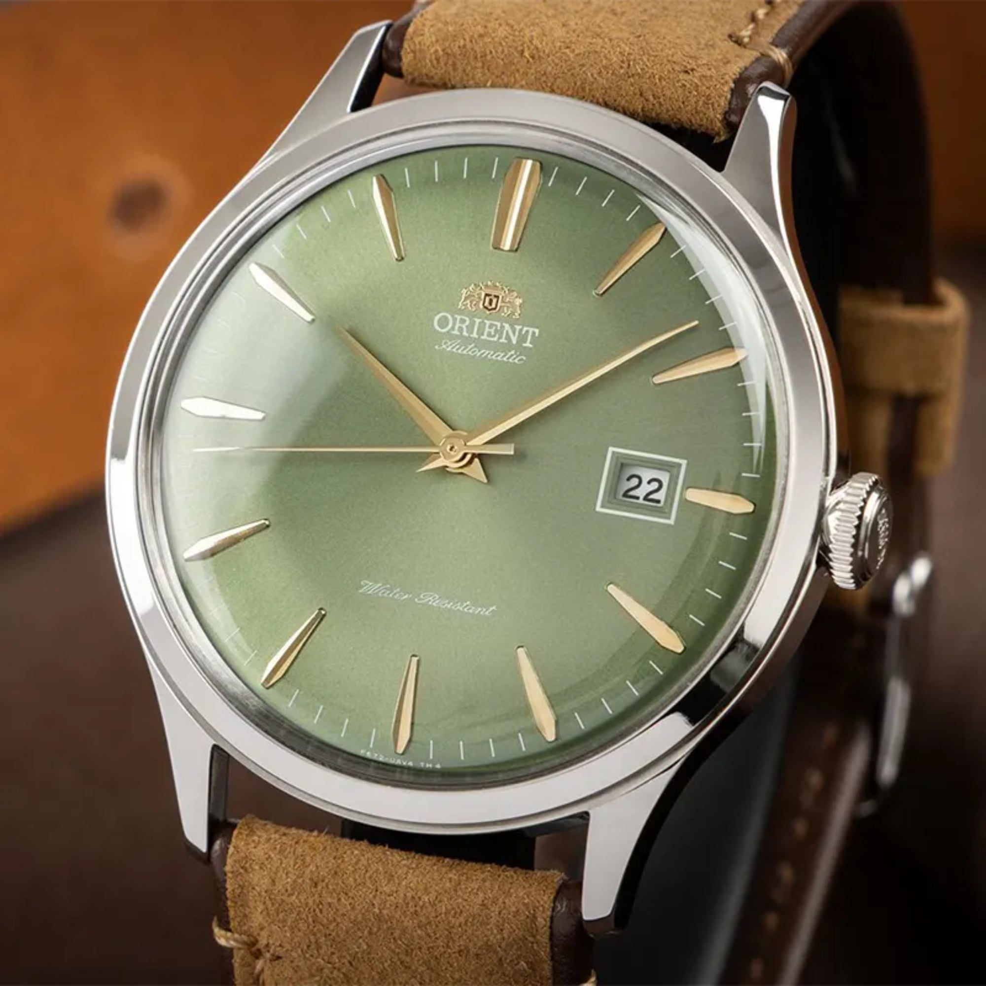 Orient Bambino 42mm Green Dial Leather Mens Automatic Watch RA-AC0P01E30B