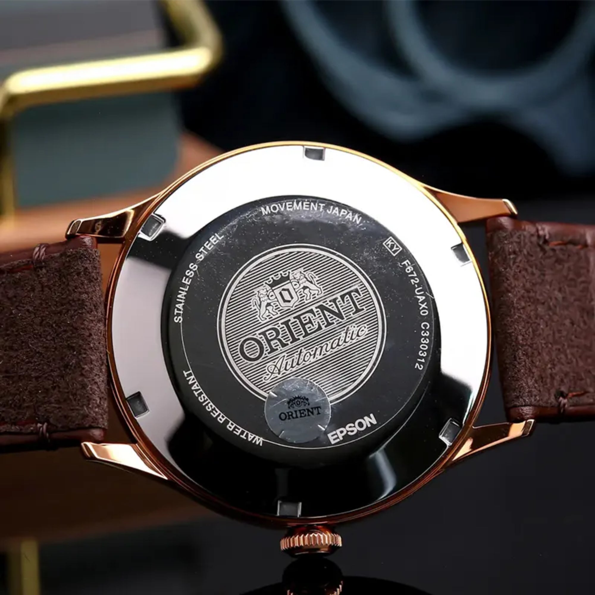 Orient Bambino 42mm Bronze Zifferblatt Leder Automatik Uhr Herren RA-AC0P04Y30B