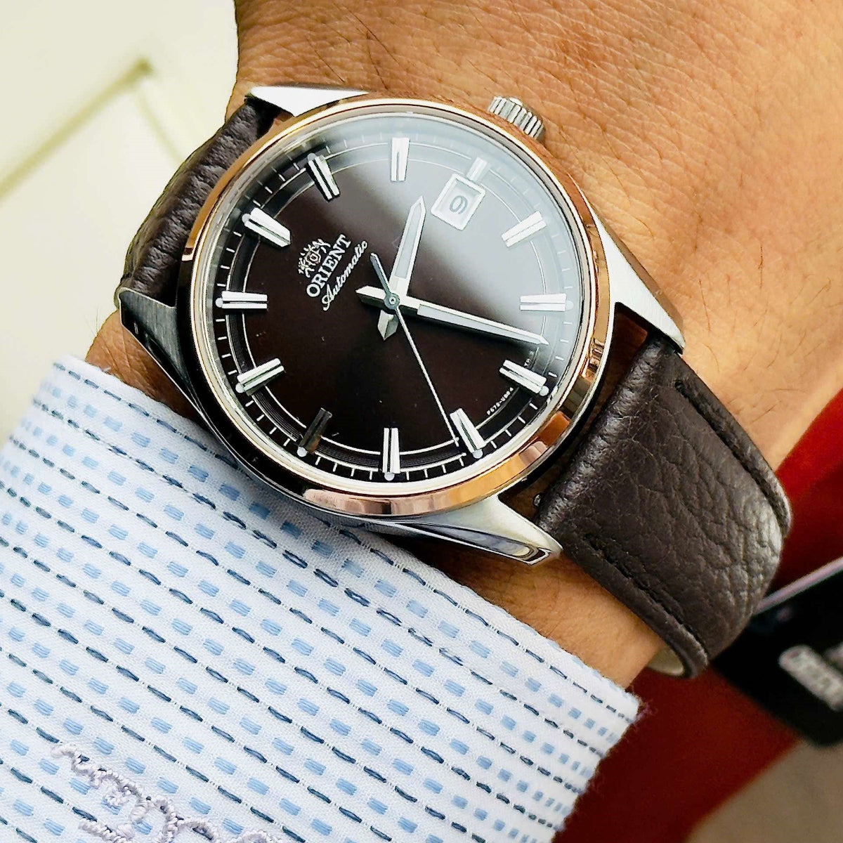 Orient Stretto 38.5mm automatic watch worn on wrist