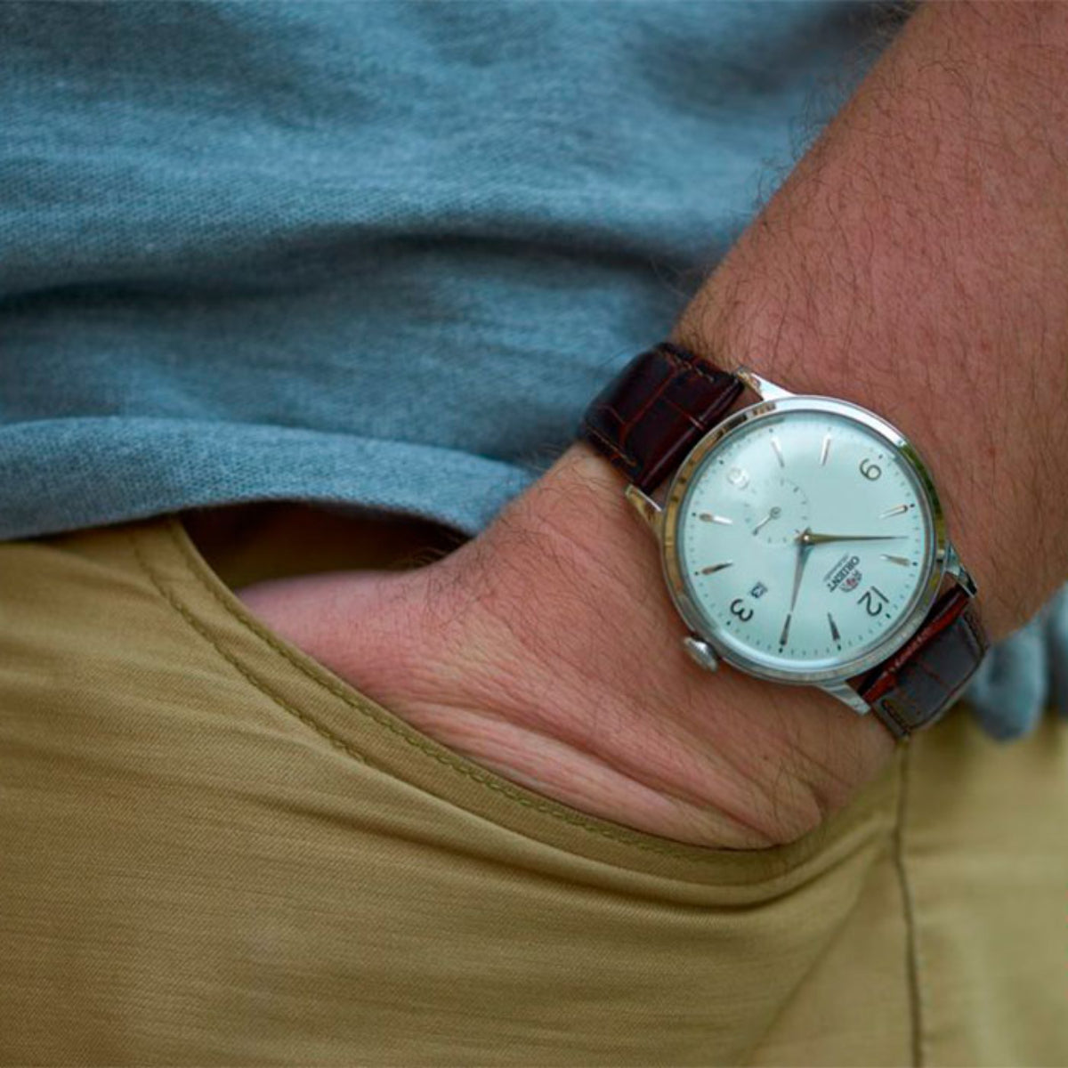 Orient Bambino 40.5mm Small Seconds White Dial Leather Mens Automatic Watch RA-AP0002S30B