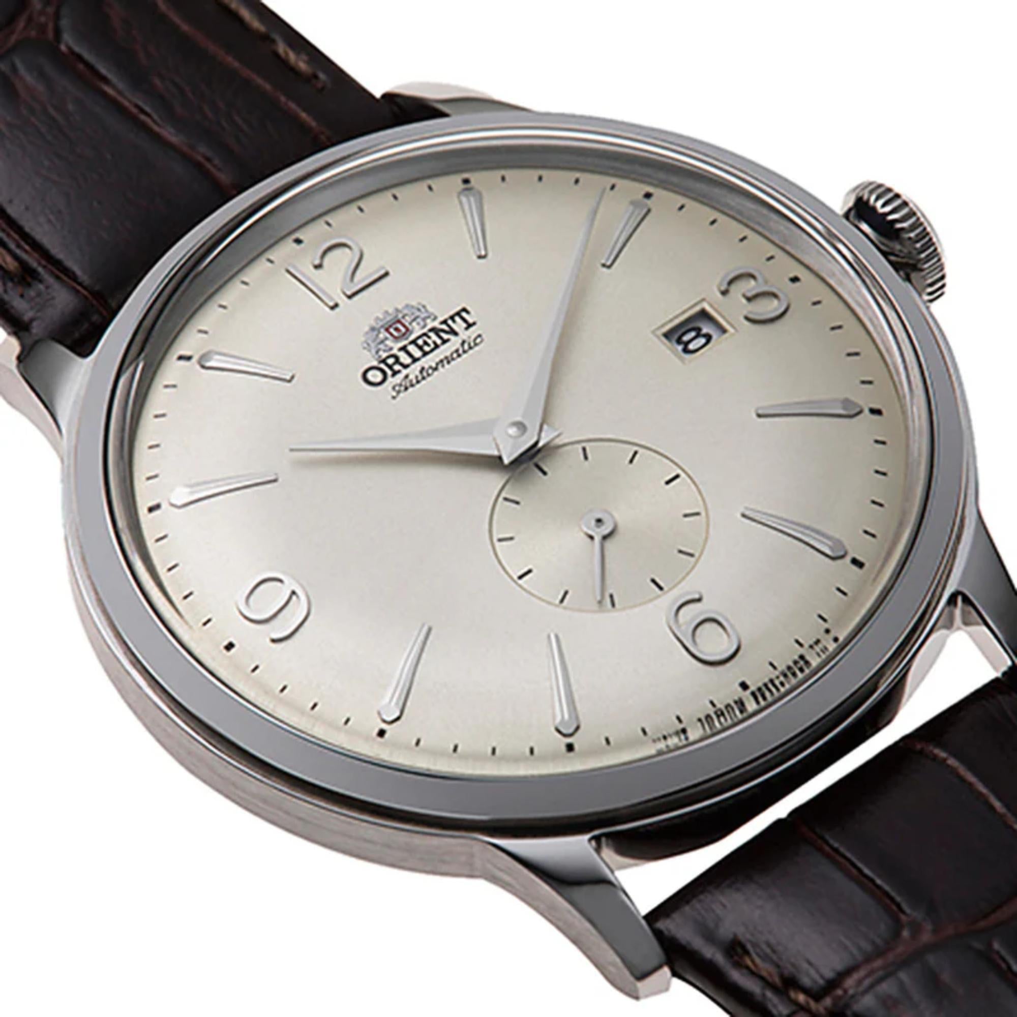Orient Bambino 40,5 mm Kleine Sekunde Elfenbein Zifferblatt Leder Herren Mechanische Uhr RA-AP0003S30B