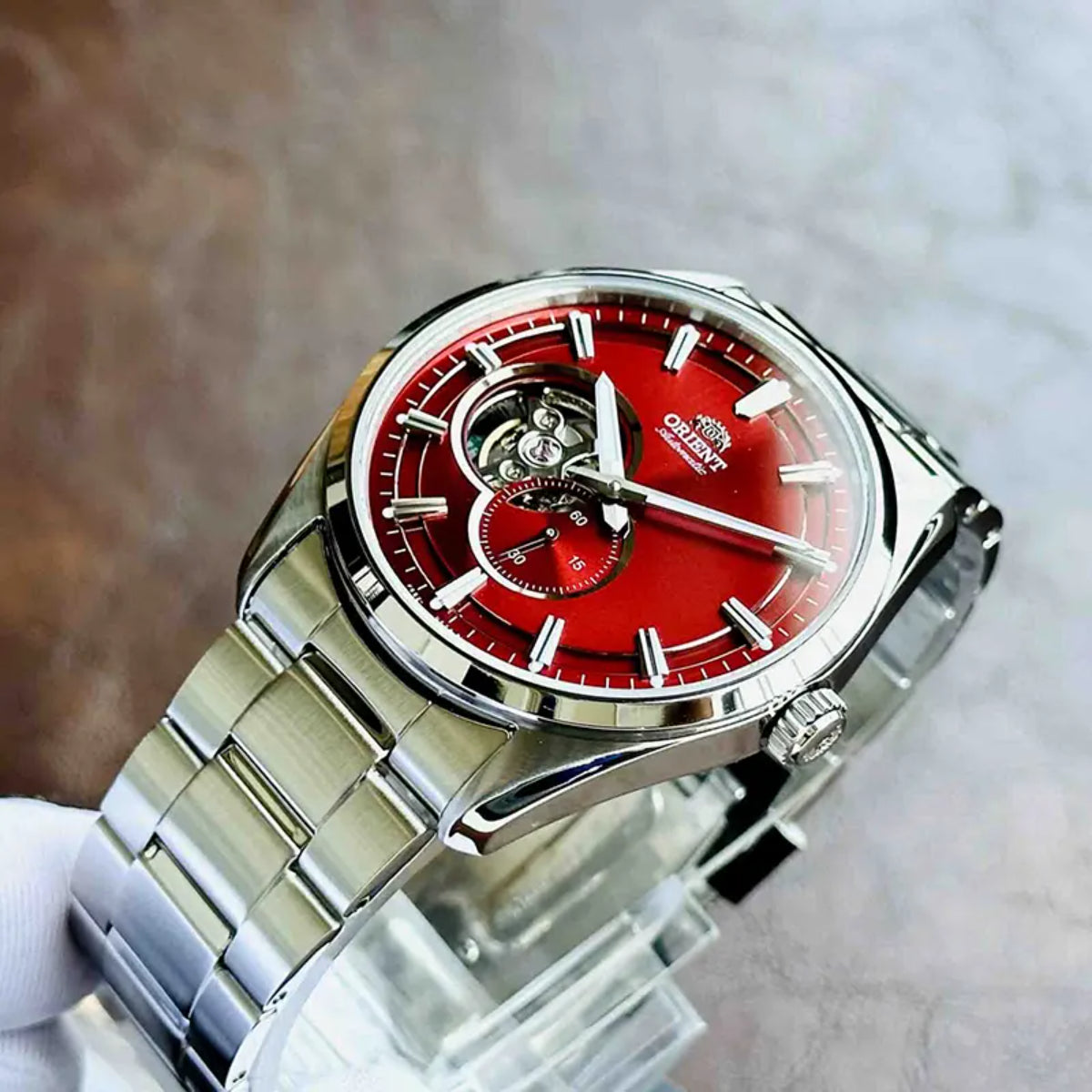 Orient Contemporary 41mm Open Heart Red Dial Steel Mens Automatic Watch RA-AR0010R30B