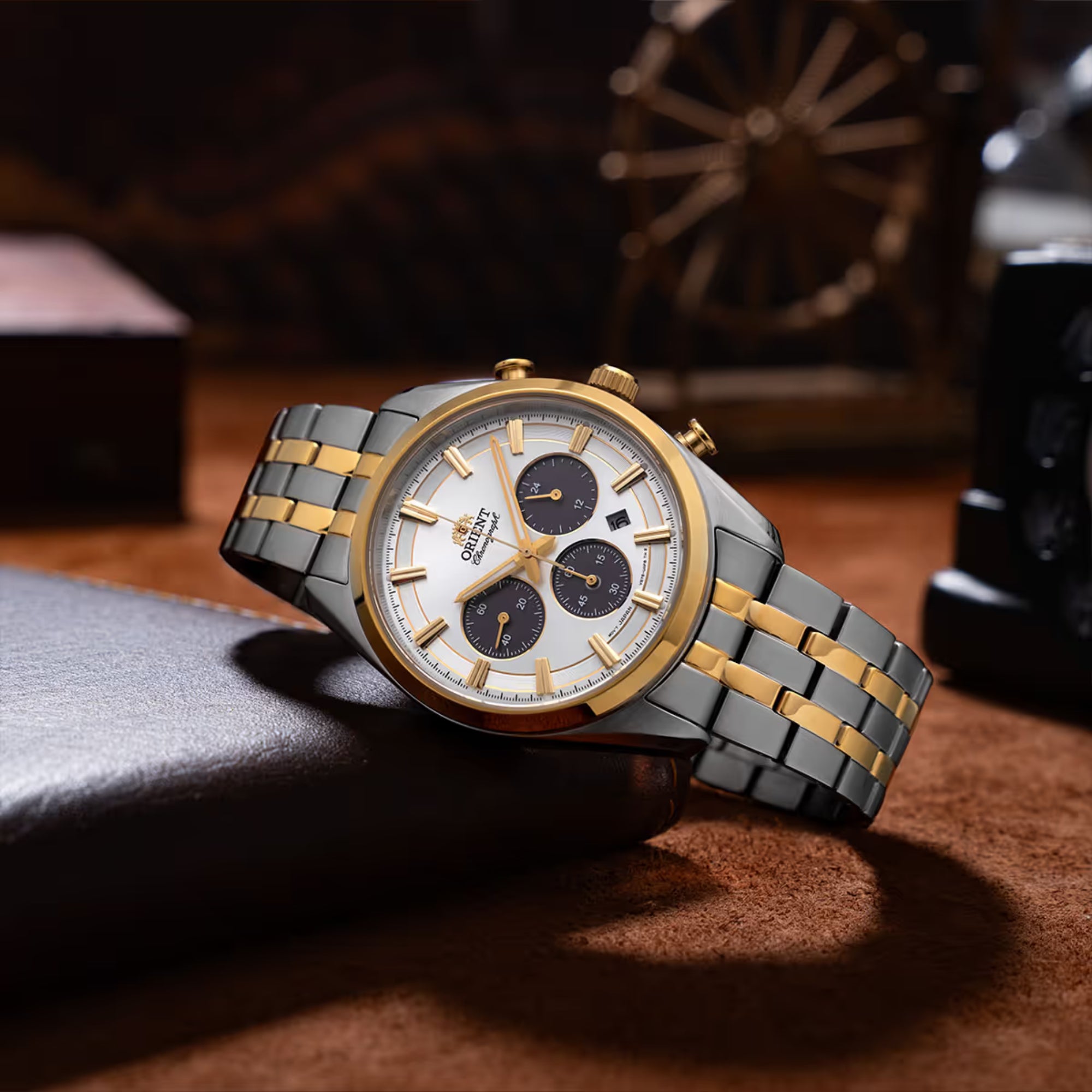 Orient Stretto 40mm Chronograph White Dial Steel Mens Solar Watch RA-TX0302S30B