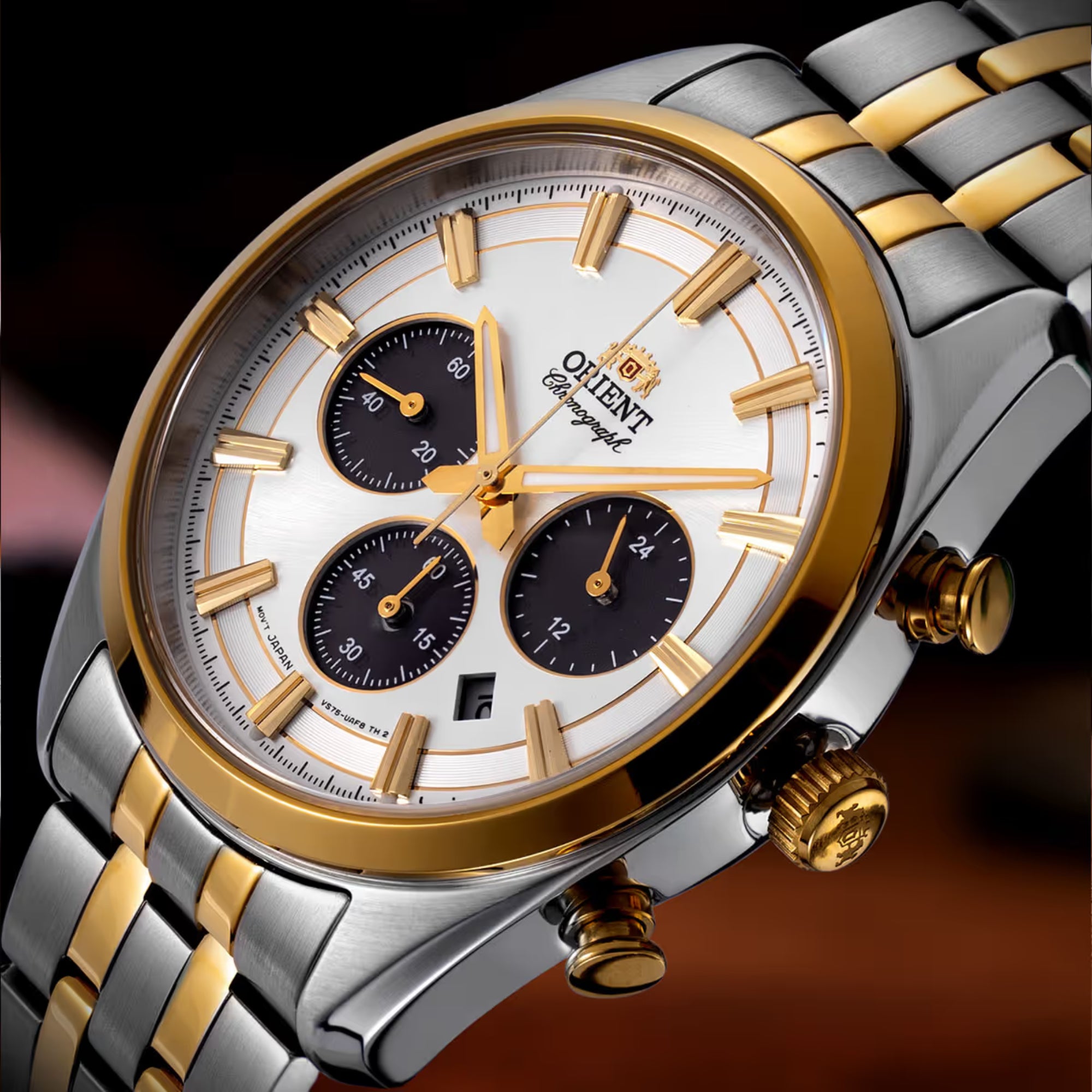 Orient Stretto 40mm Chronograph White Dial Steel Mens Solar Watch RA-TX0302S30B