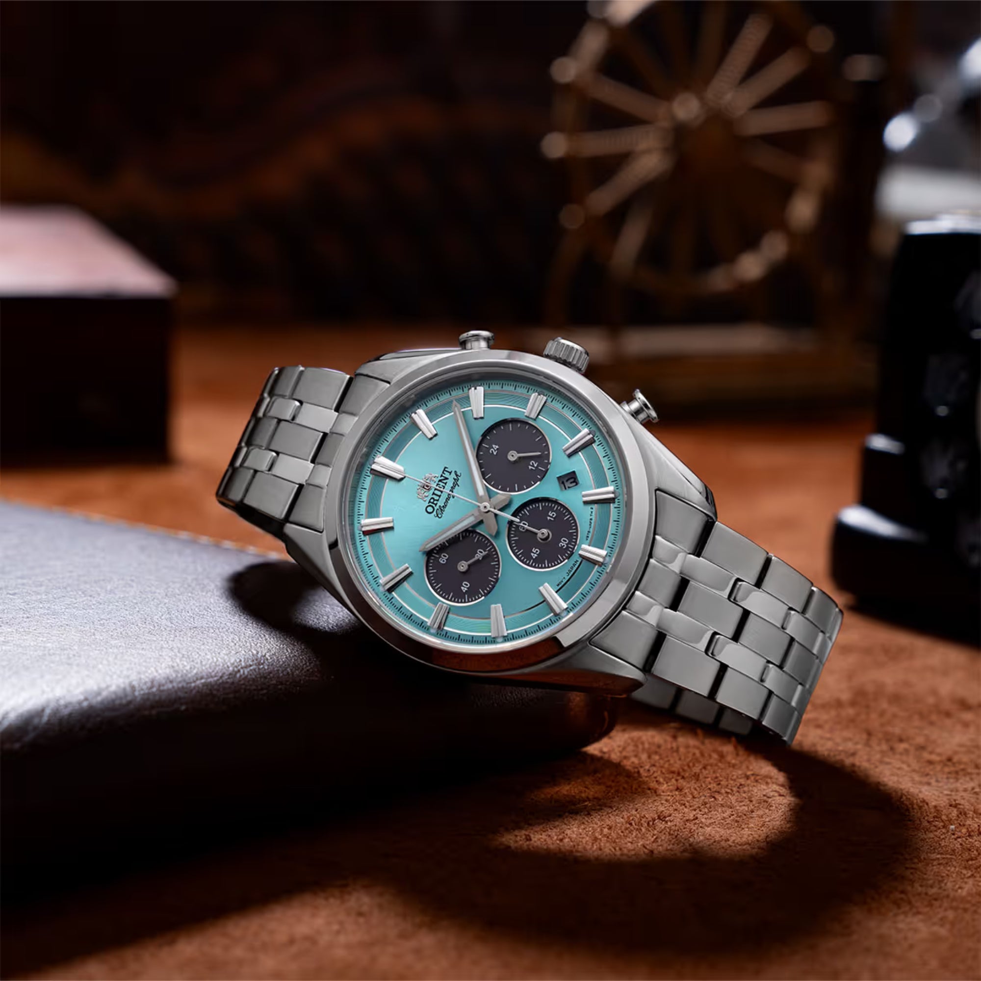 Orient Stretto 40mm Chronograph Blue Dial Steel Mens Solar Watch RA-TX0304L10B