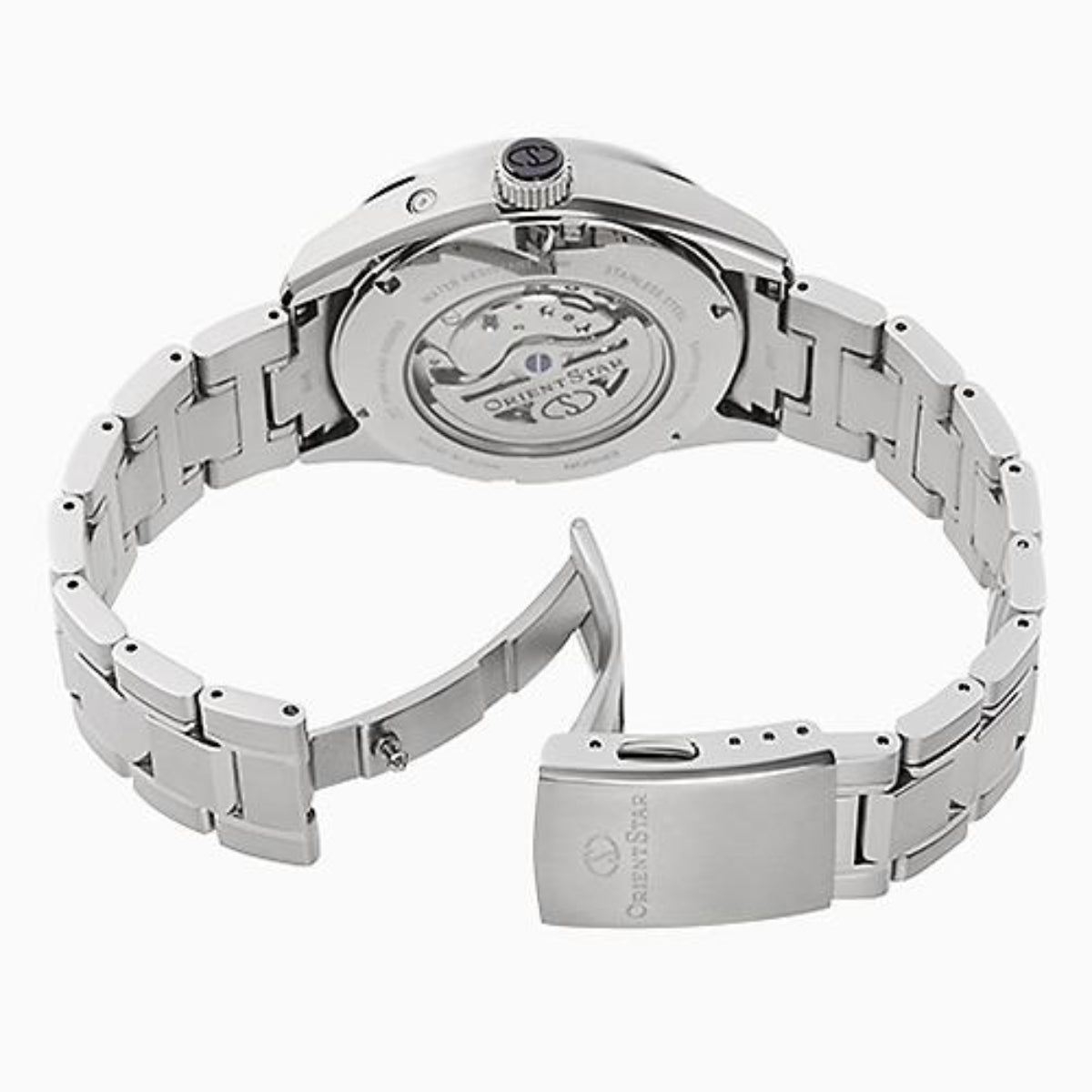 Orient Star Mondphase 41mm halb skelettiertes schwarzes Zifferblatt Stahl Herren Automatik Uhr RE-AY0001B00B