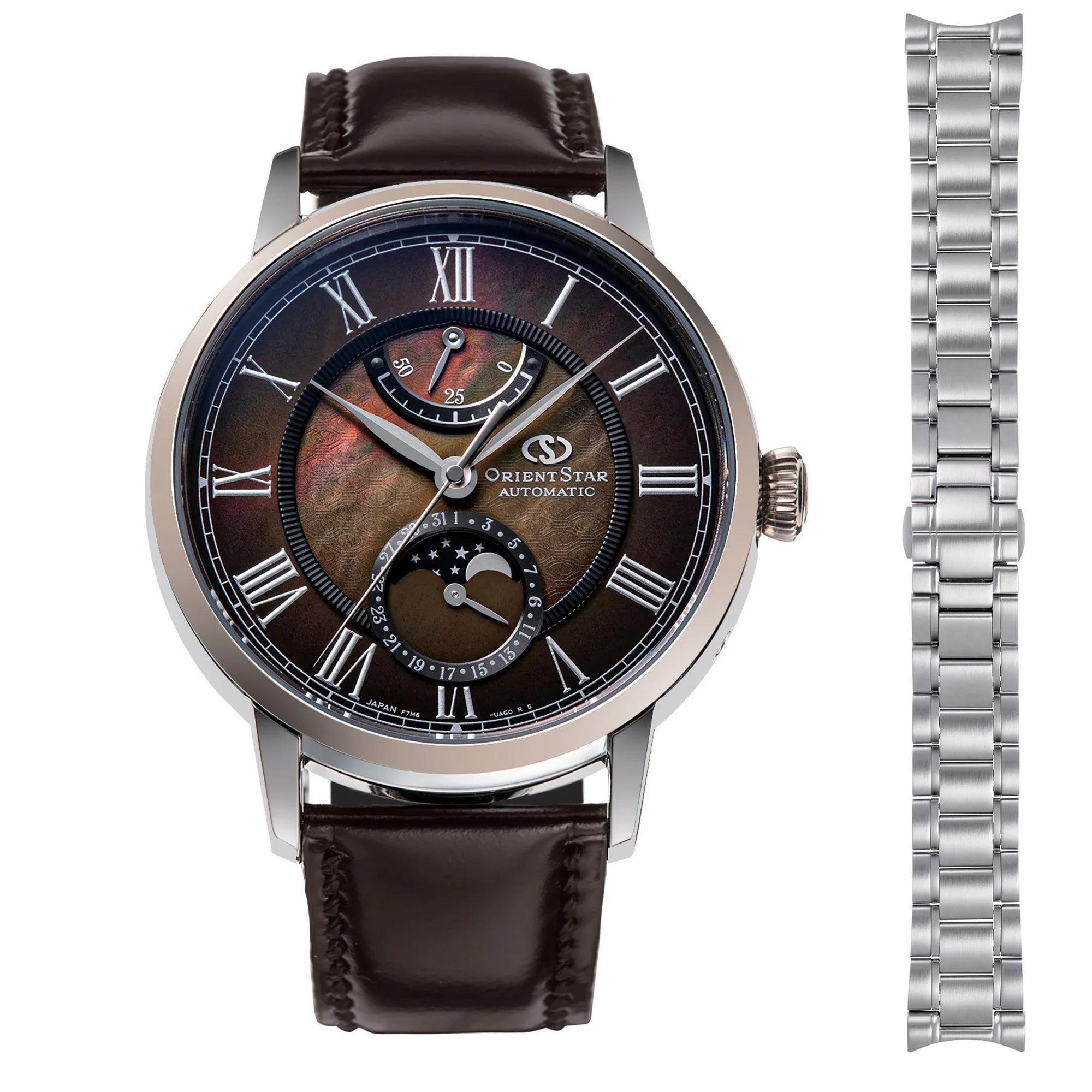 Orient Star Mondphase 41mm Limited Edition Braunes Zifferblatt Leder und Stahl Herren Automatik Uhr RE-AY0121A00B