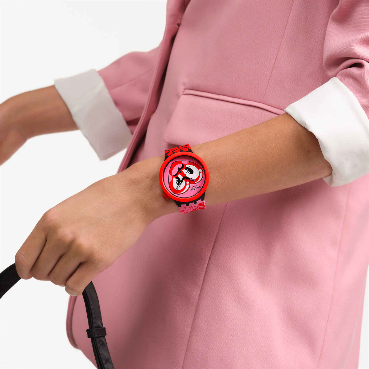 Swatch BIOCERAMIC Hattie’s Quartz Heart Pink Dial Silicone Strap Watch SB05Z103