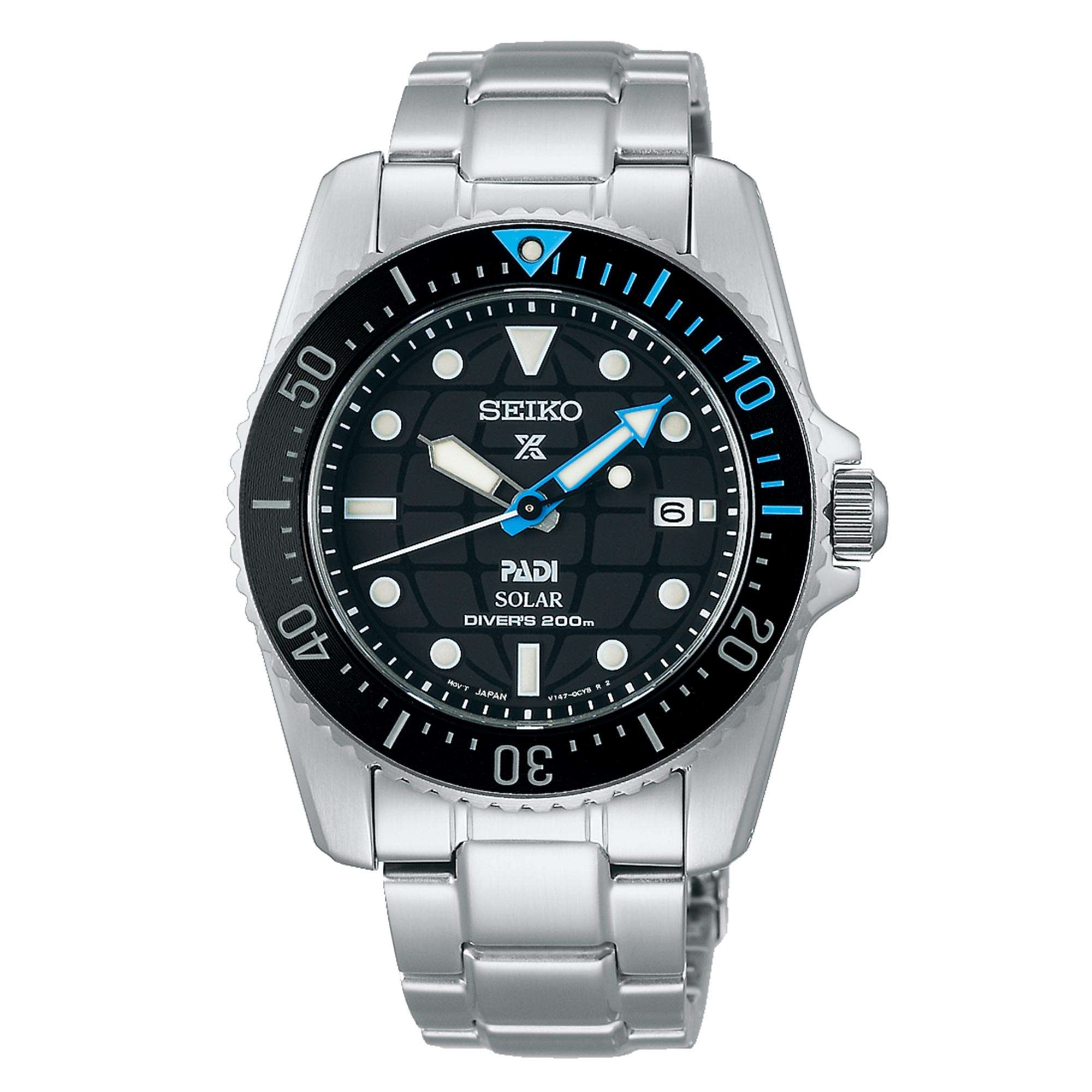 Seiko Prospex PADI Solar Blue Dial Stainless Steel Bracelet Men's Watch SNE575P1