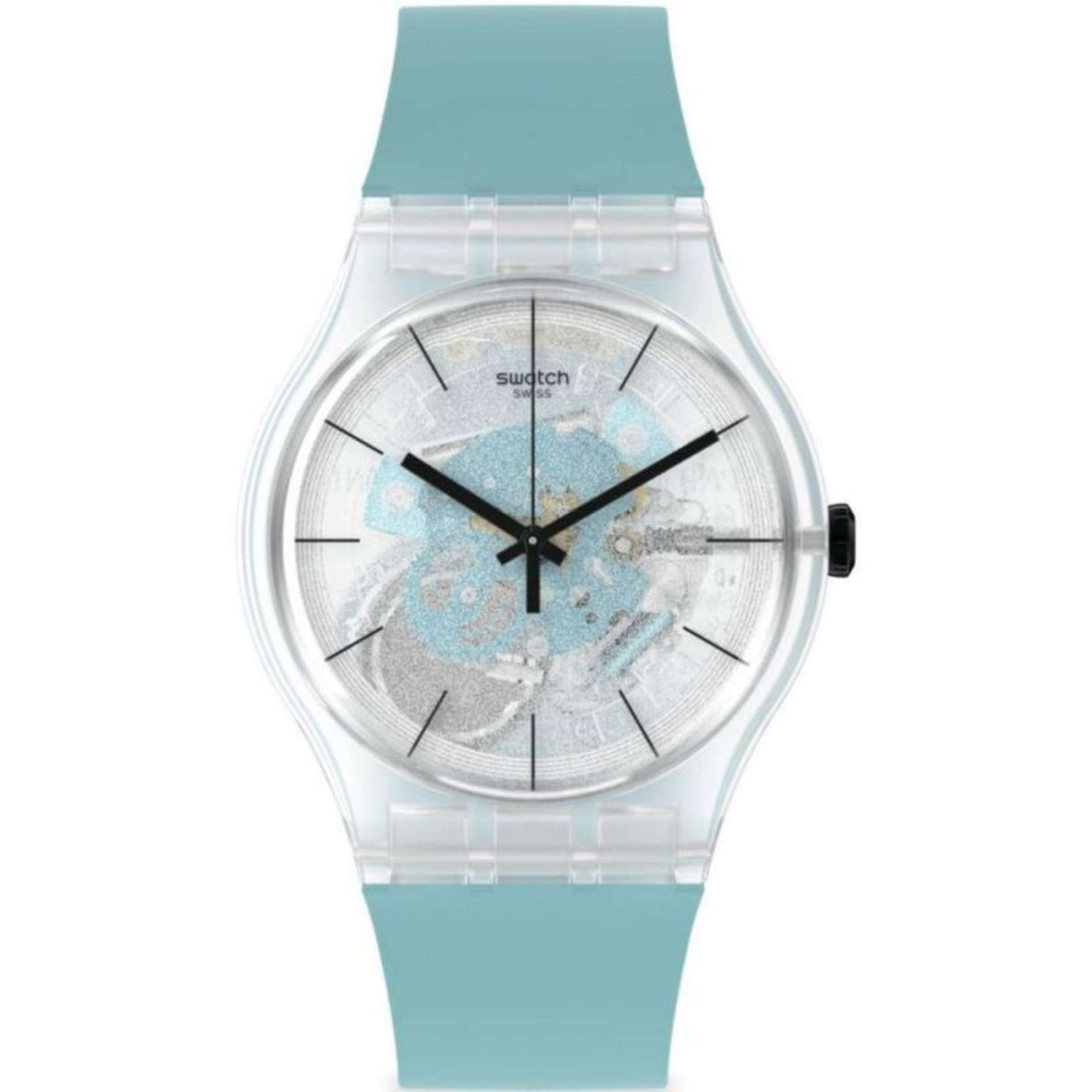 Swatch BLUEDAZEPAY! Transparent Dial Silicone Strap Unisex Watch SO29K112-5300