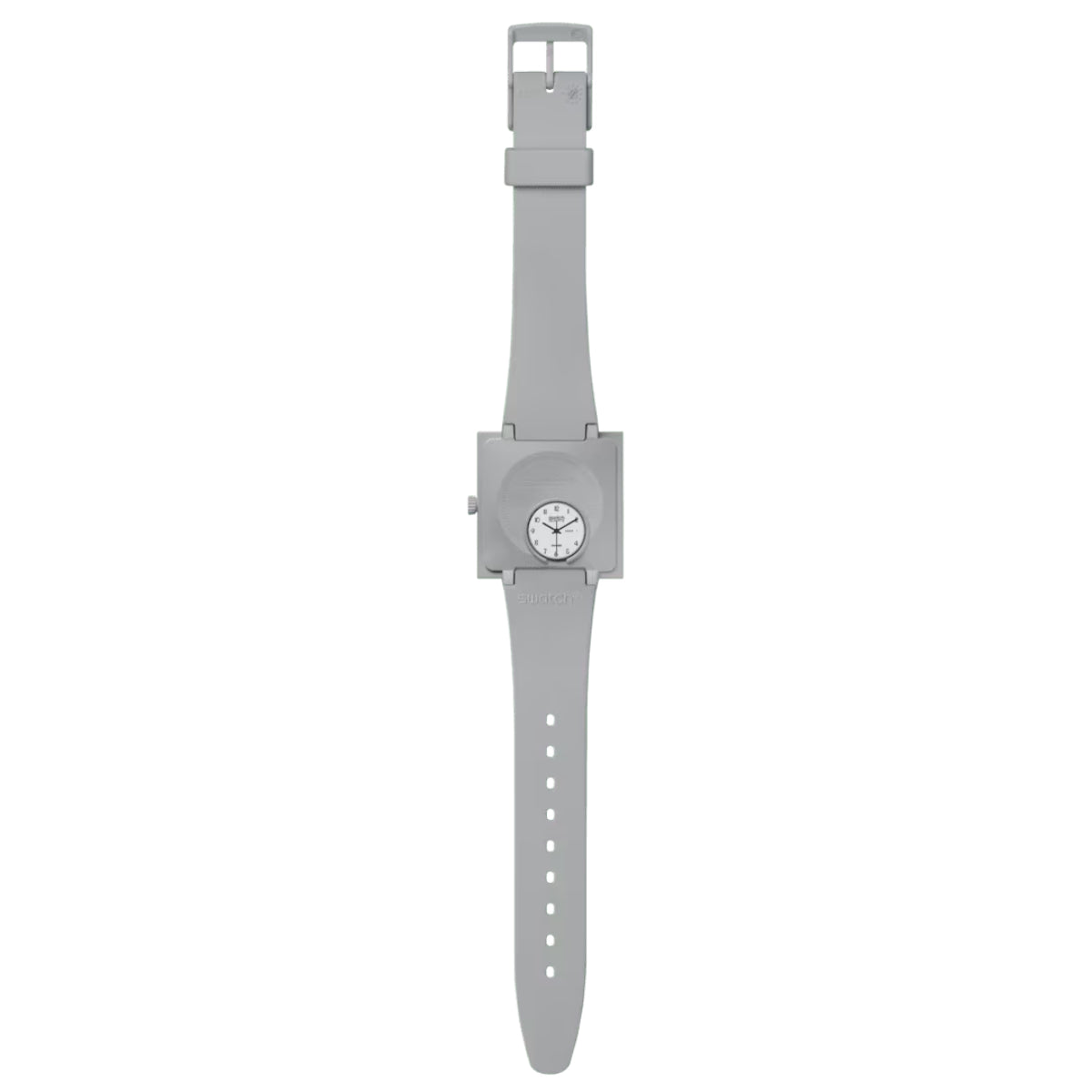 Swatch WAS WÄRE...GRAU? Quadratische Bioceramic Uhr mit weißem Zifferblatt und biobasiertem Armband SO34M700