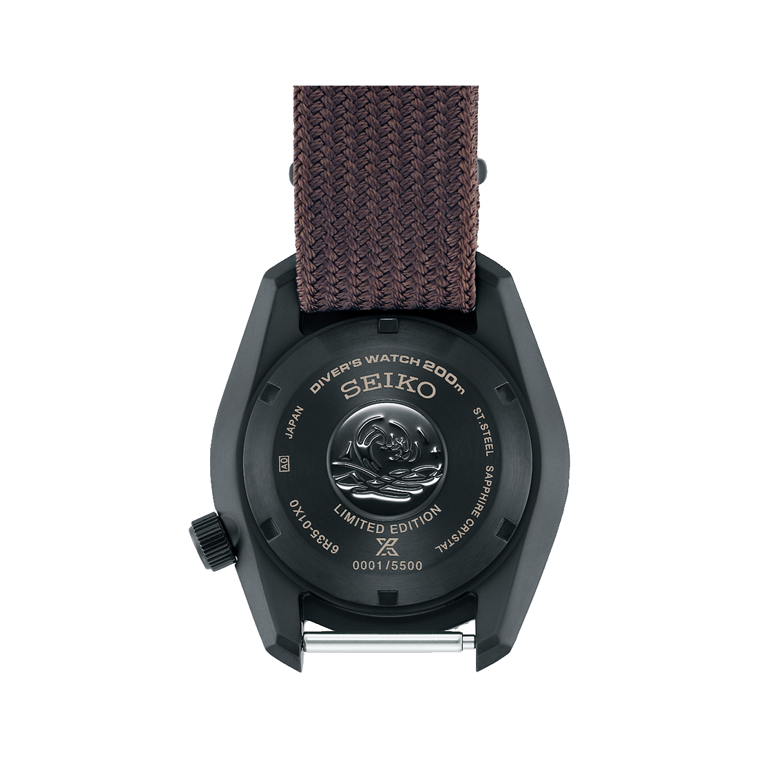 Seiko Prospex Schwarze Serie Heritage Kollektion 1968 Nachbildung Automatik Schwarzes Zifferblatt Braunes Textilarmband Herren Uhr SPB255J1