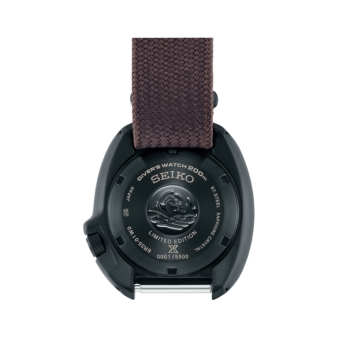 Seiko Prospex Schwarze Serie Heritage Kollektion 1970 Nachbildung Automatik Schwarzes Zifferblatt Braunes Textilarmband Herren Uhr SPB257J1