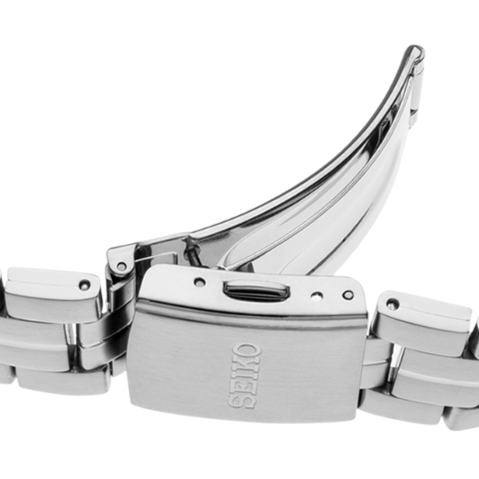 Seiko engraved stainless steel deployment clasp on SSB345P1 chronograph bracelet